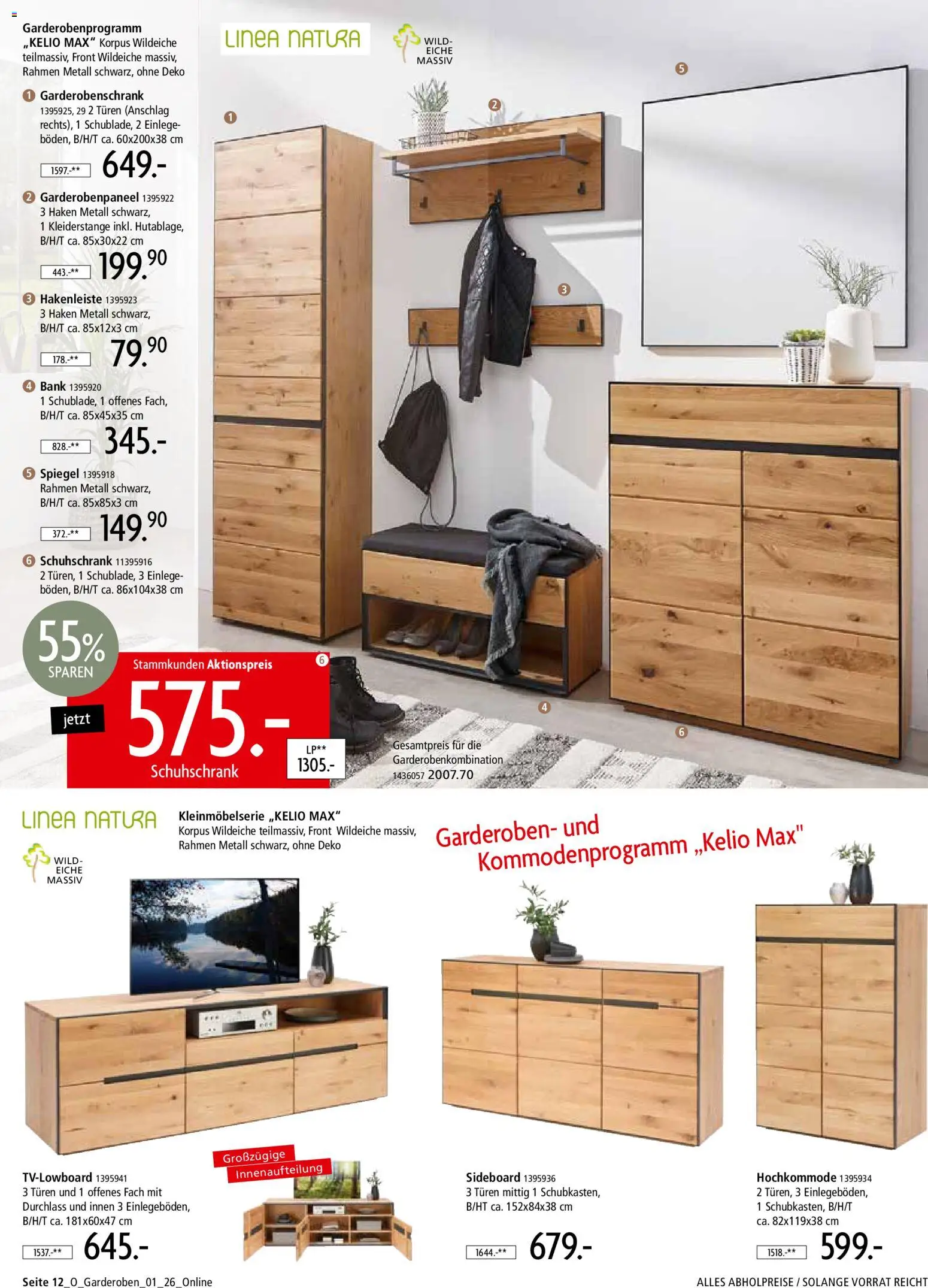 Zurbrüggen Garderoben-Trends – gültig ab 21.03.2026 | Seite: 12 | Produkte: Sideboard, Spiegel, Garderobenschrank, Hakenleiste