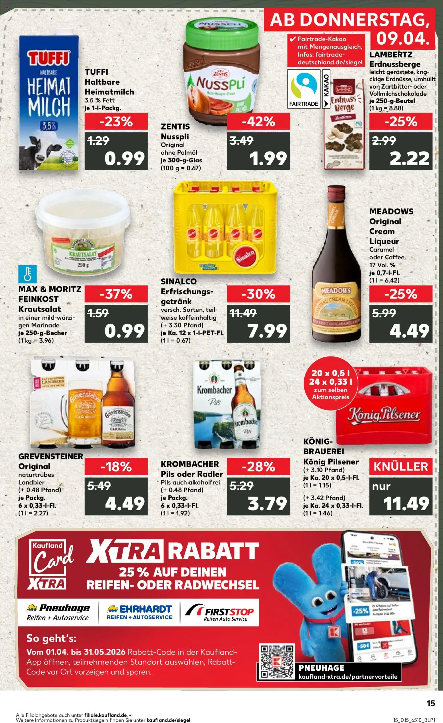Kaufland Prospekt Köln	 – gültig ab 09.04.2026 | Seite: 15 | Produkte: Sinalco, Milch, Pils, Krombacher