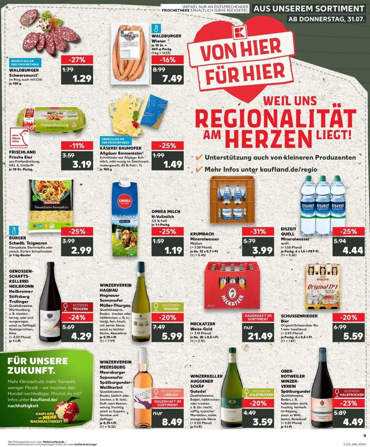 Kaufland prospekt Eriskirch	 - gültig ab dem 03.08.2025 | Seite: 20 | Produkte: Milch, Weißwein, Mineralwasser, Roastbeef