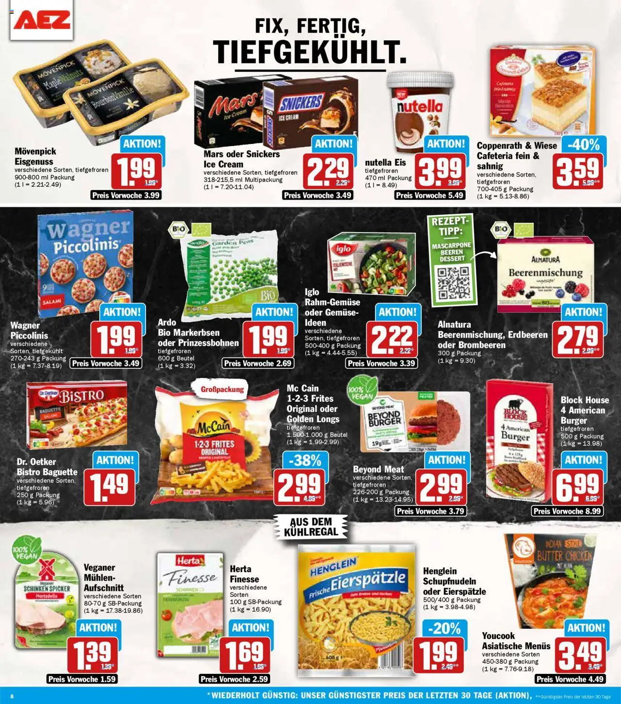 AEZ Prospekt 	 – gültig ab 06.10.2025 | Seite: 8 | Produkte: Mascarpone, Iglo, Snickers, Gemüse