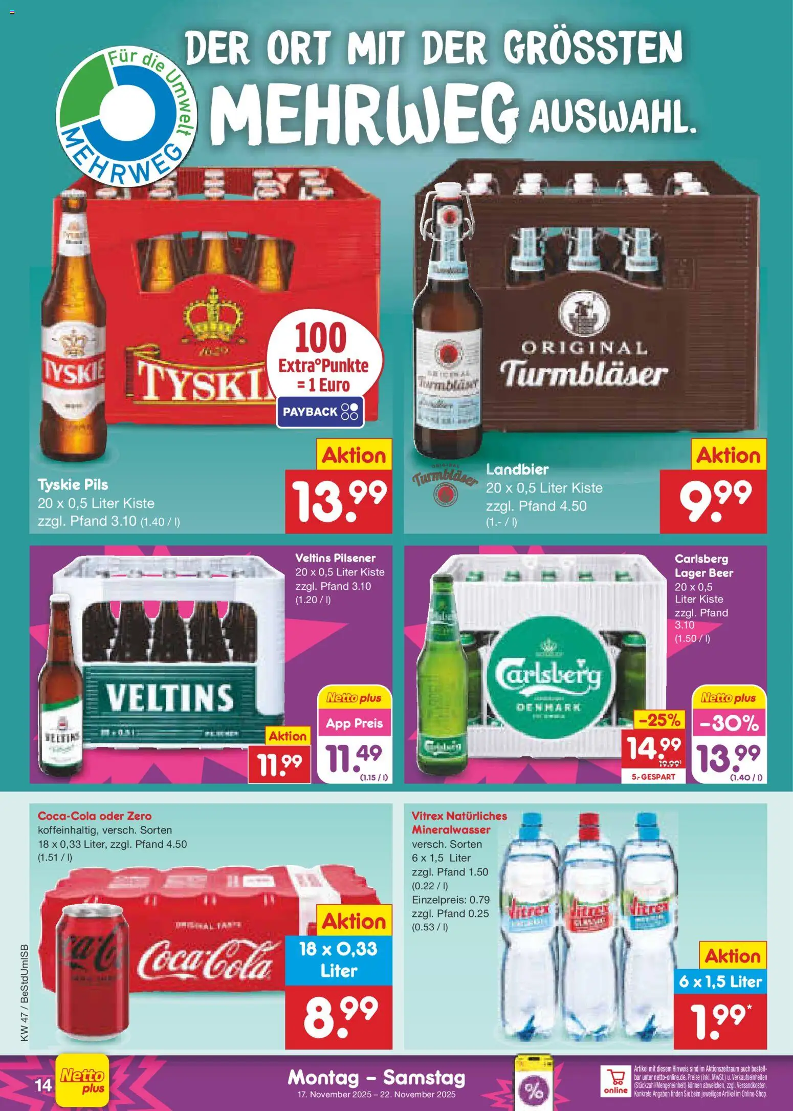 Netto Marken-Discount - Black Friday – gültig ab 17.11.2025 | Seite: 14 | Produkte: Tyskie, Pils, Mineralwasser, Veltins