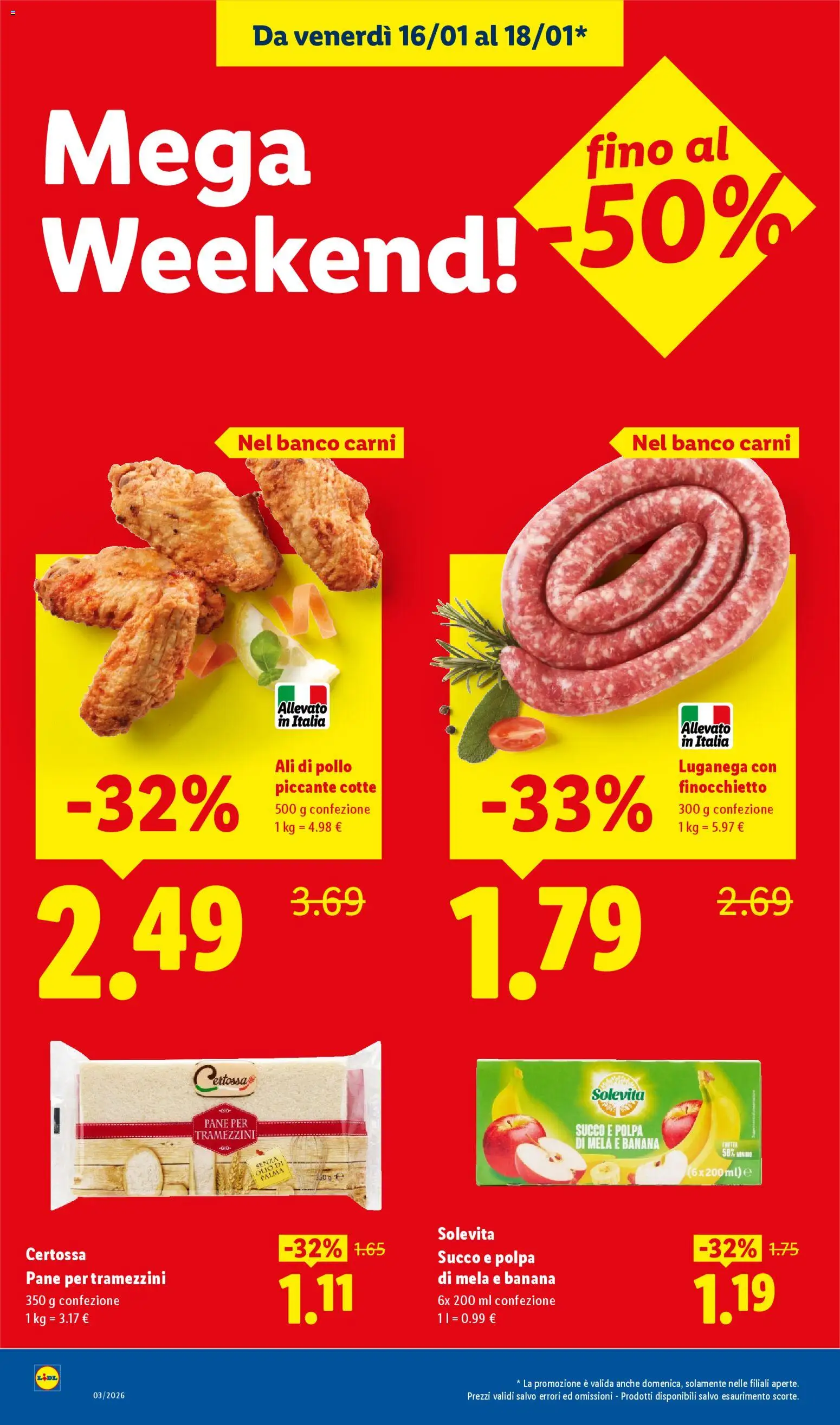 Volantino Lidl del 16.01.2026 | Pagina: 2 | Prodotti: Pane, Succo, Pollo, Olio