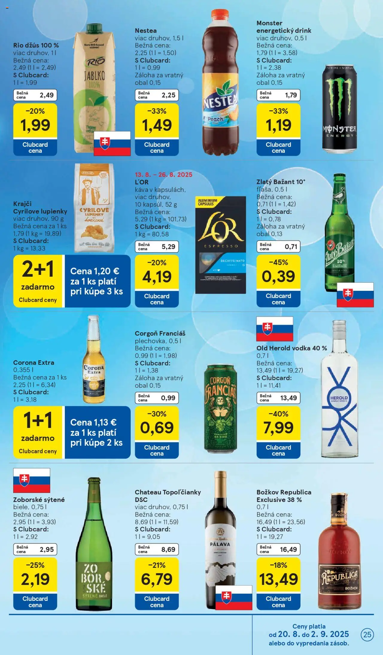 Tesco Hypermarket - leták │ platný od 20.08.2025 | Strana: 25 | Produkty: Káva, Džús, Zlatý Bažant, Rum