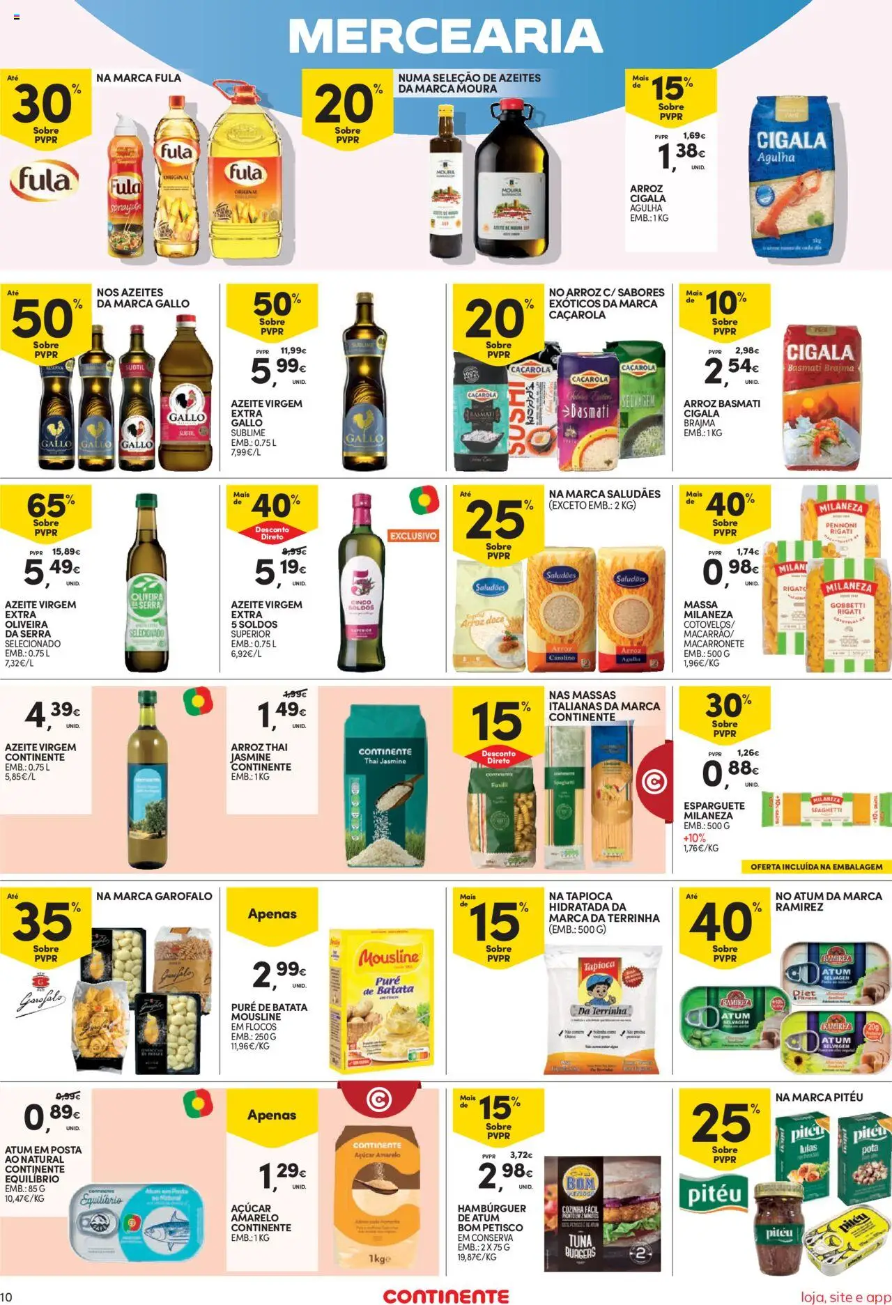 Continente Semanal Continente Bom Dia │ válido de 19.08.2025 | Página: 10 | Produtos: Batata, Tapioca, Arroz, Açúcar