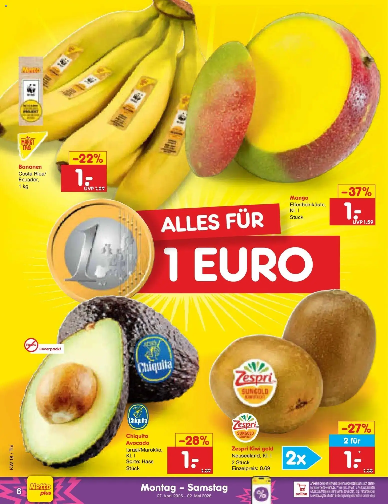 Netto Marken-Discount Prospekt Thiendorf	 – gültig ab 27.04.2026 | Seite: 8 | Produkte: Bananen, Avocado, Mango, Kiwi