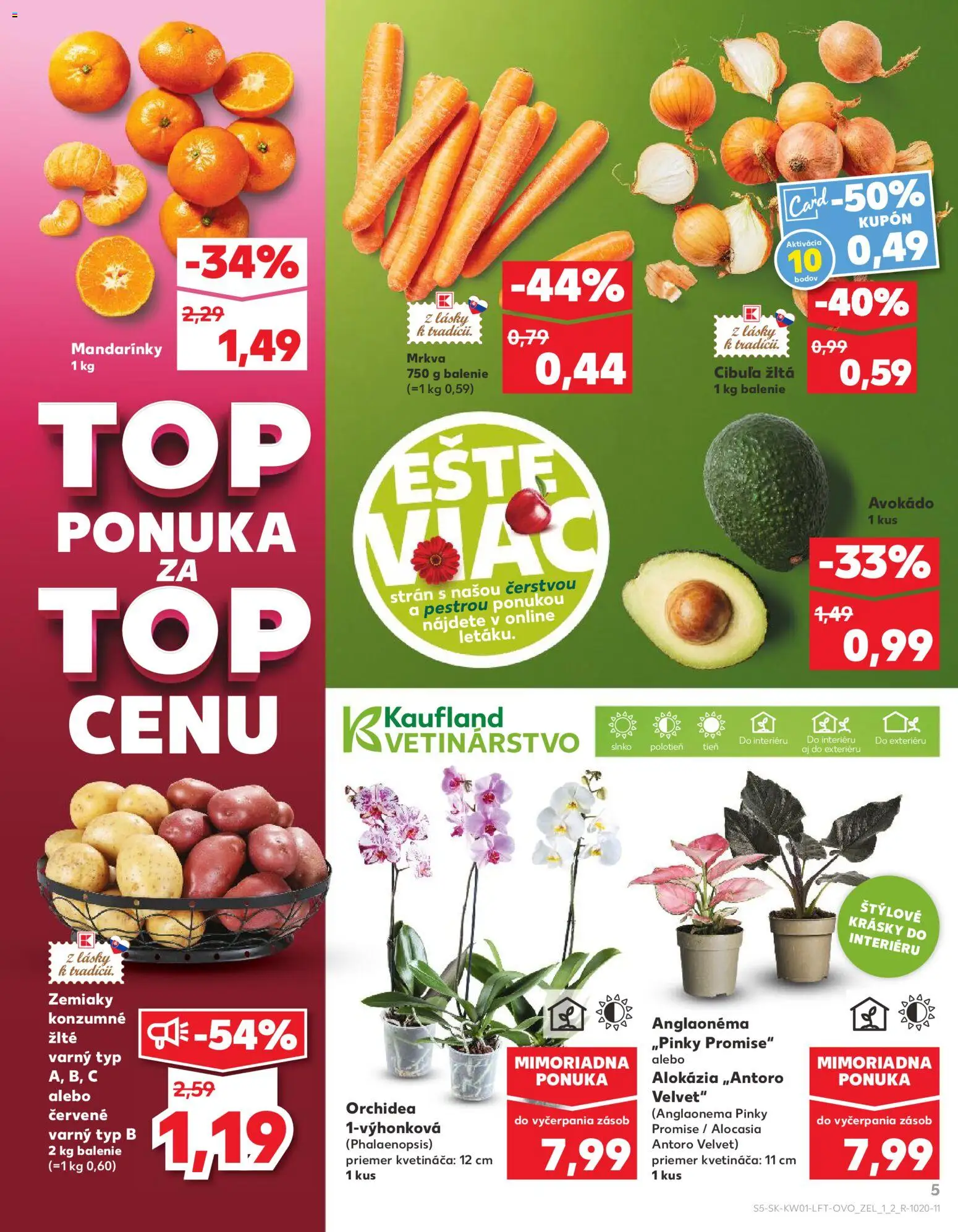 Nové Kaufland akcie – leták je platný od 02.01.2026 | Strana: 5 | Produkty: Mandarinky, Avokádo, Zemiaky, Orchidea