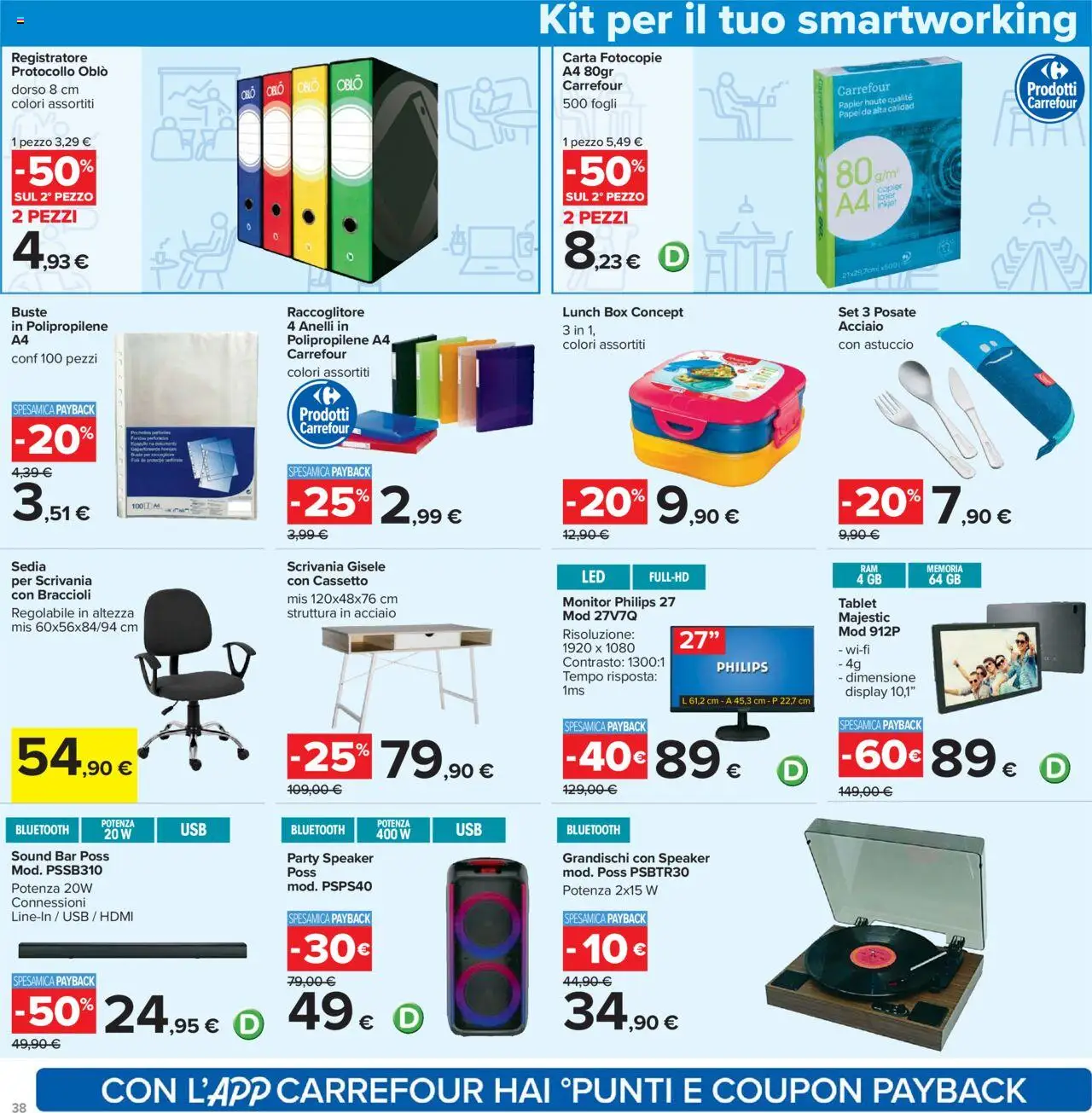 Volantino Carrefour del 05.09.2025 | Pagina: 38 | Prodotti: Monitor, Posate, Braccioli, Scrivania