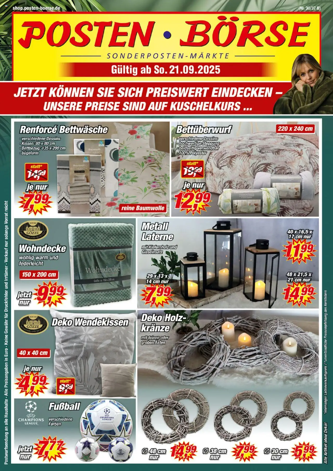 Posten Börse Prospekt 	 – gültig ab 21.09.2025 | Seite: 1 | Produkte: Kissen, Bettwäsche, Fußball
