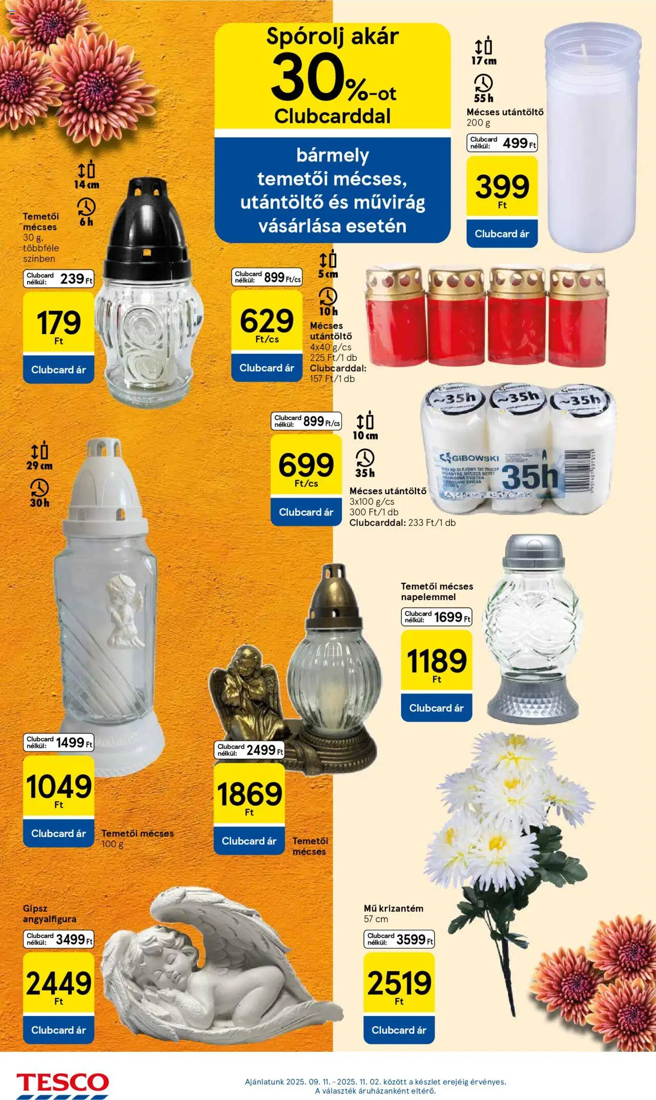 Tesco akciós ujság - amely érvényes a következő dátumtól: 16.10.2025 | Oldal: 14 | Termékek: Művirág, Mécses