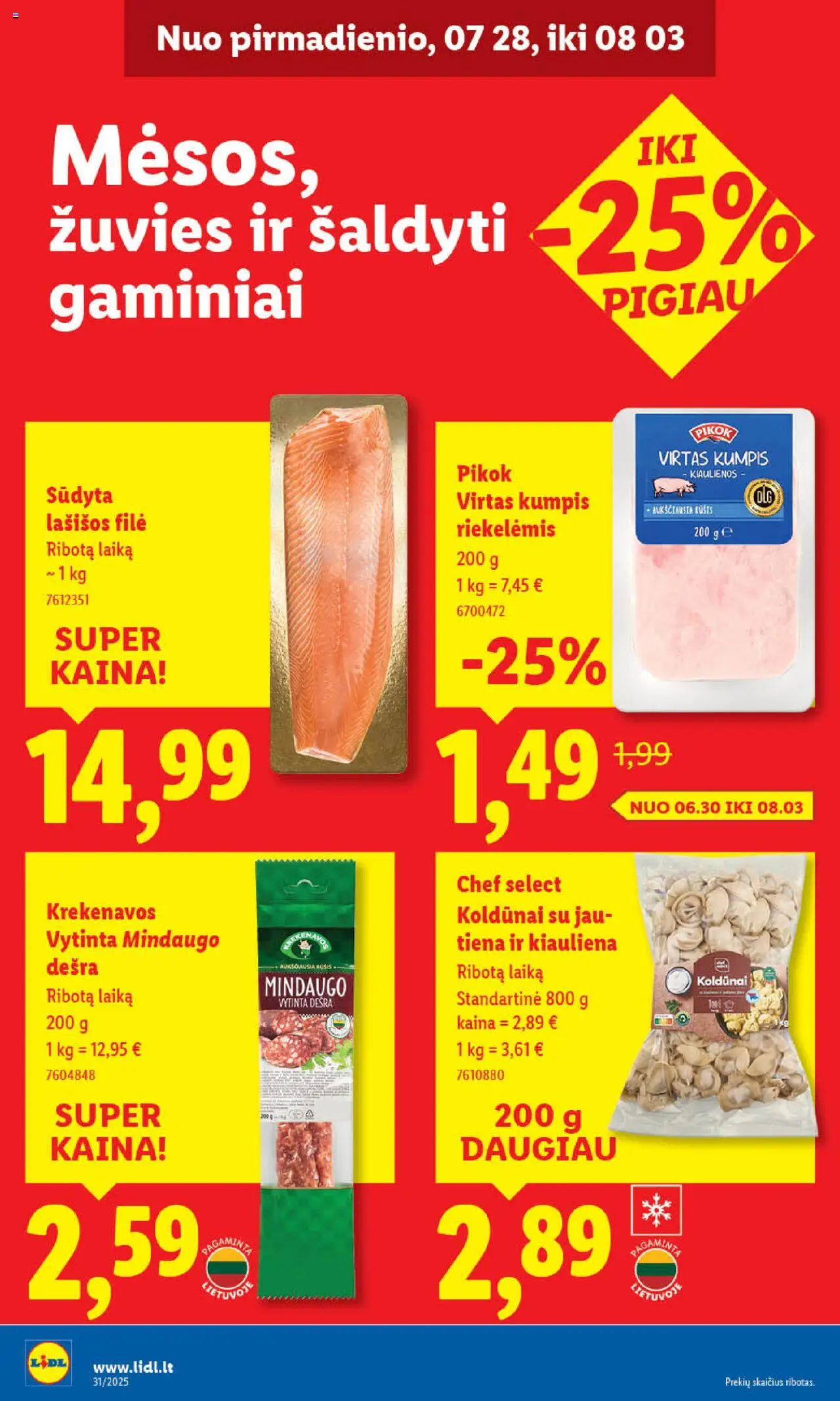 LIDL - Leidinys│galioja nuo 31.07.2025 | Puslapis: 34 | Prekių: Kiaulienos, Lašišos, Kumpis, Kiauliena