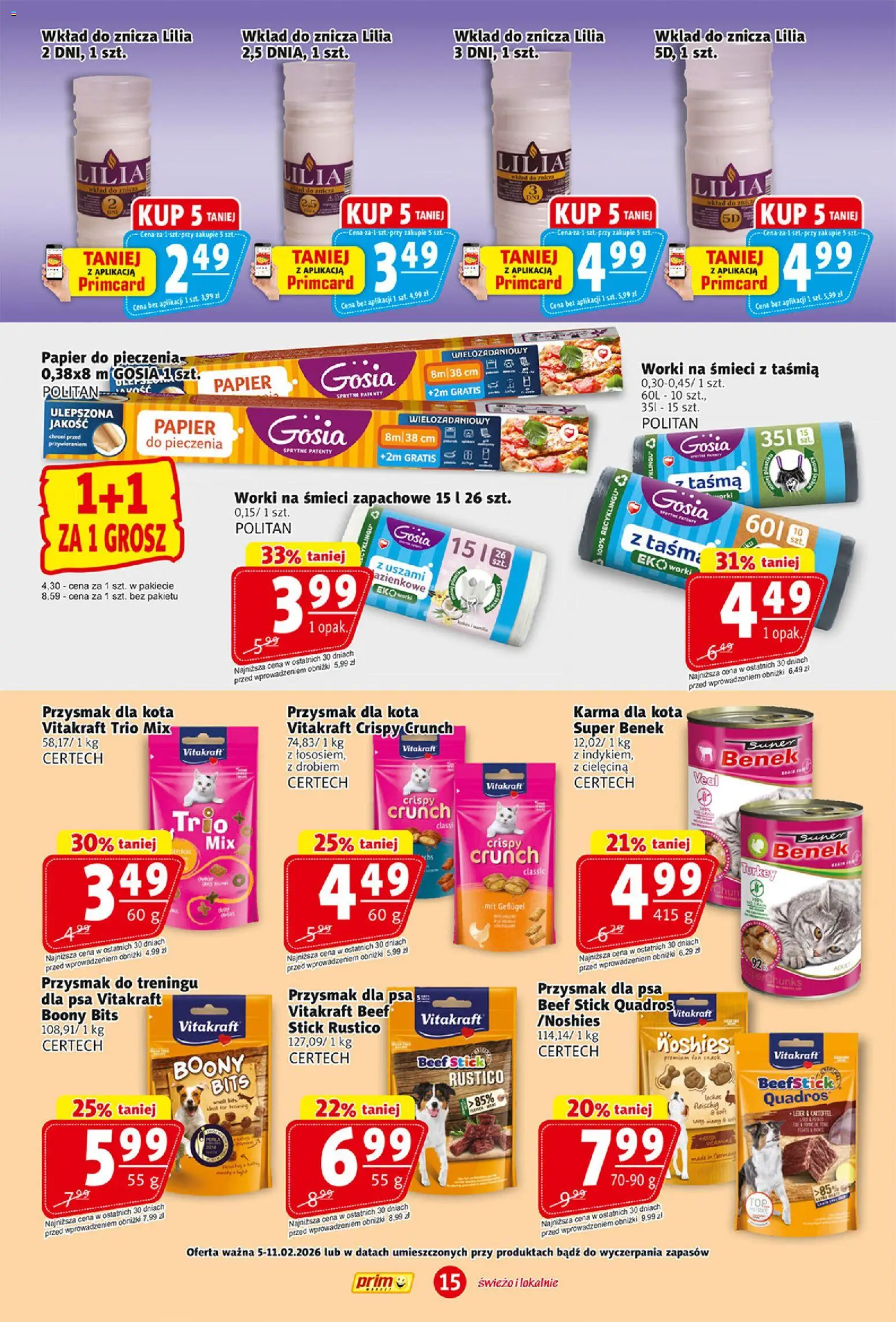 Prim Market Gazetka od 05.02.2026 | Strona: 15 | Produkty: Papier do pieczenia, Karma dla kota