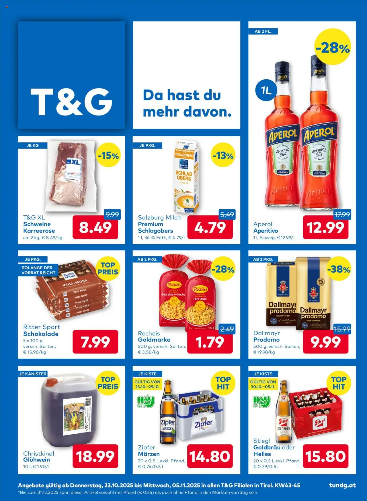 T&G Flugblatt gültig ab 23.10.2025 | Seite: 1 | Produkte: Milch, Schokolade