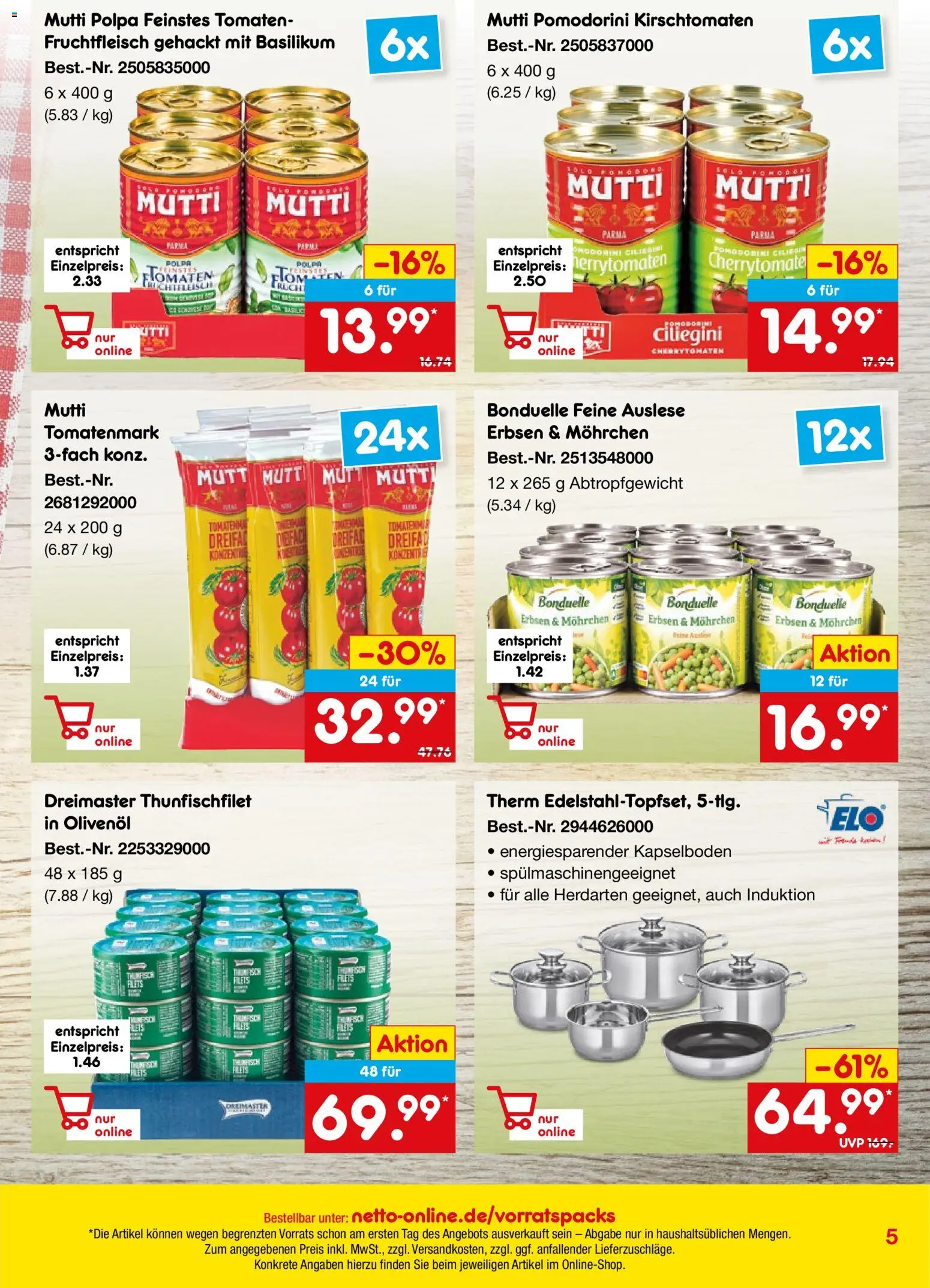 Netto Marken-Discount Online-Sonderangebote – gültig ab 01.02.2026 | Seite: 5 | Produkte: Olivenol, Tomaten, Erbsen