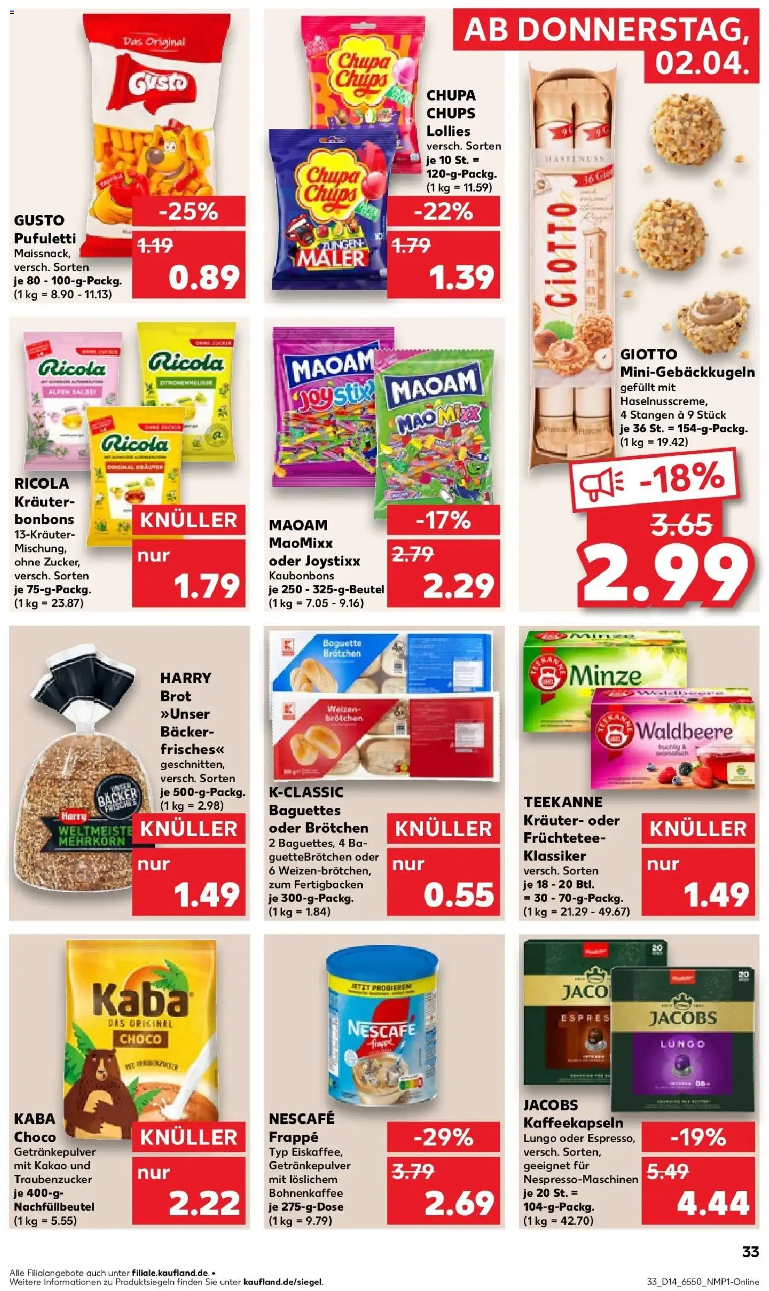 Kaufland Prospekt Rendsburg	 – gültig ab 02.04.2026 | Seite: 33 | Produkte: Nescafe, Baguette, Teekanne, Brot