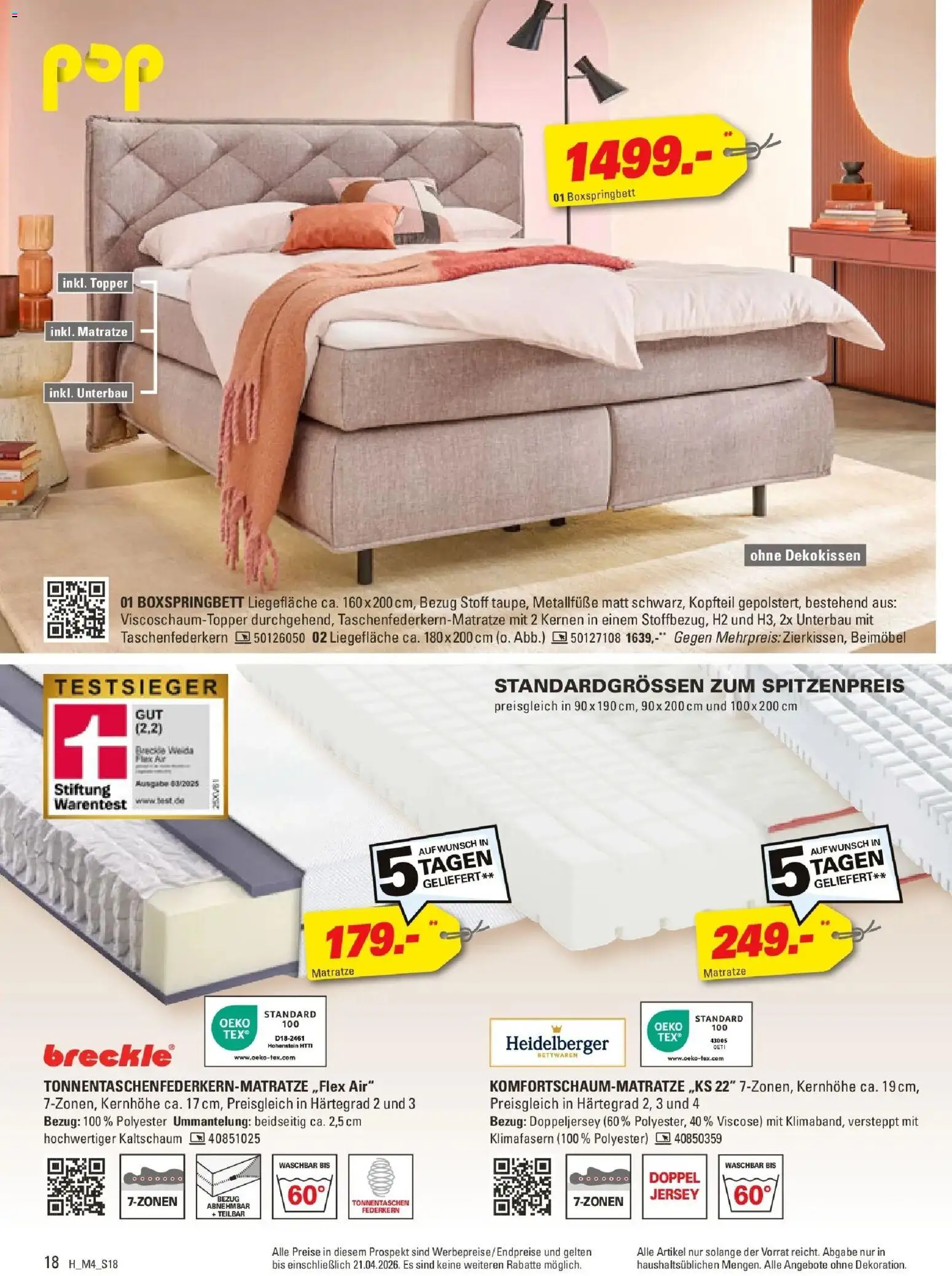 Höffner Prospekt Magdeburg	 – gültig ab 01.04.2026 | Seite: 18 | Produkte: Matratze, Boxspringbett, Topper