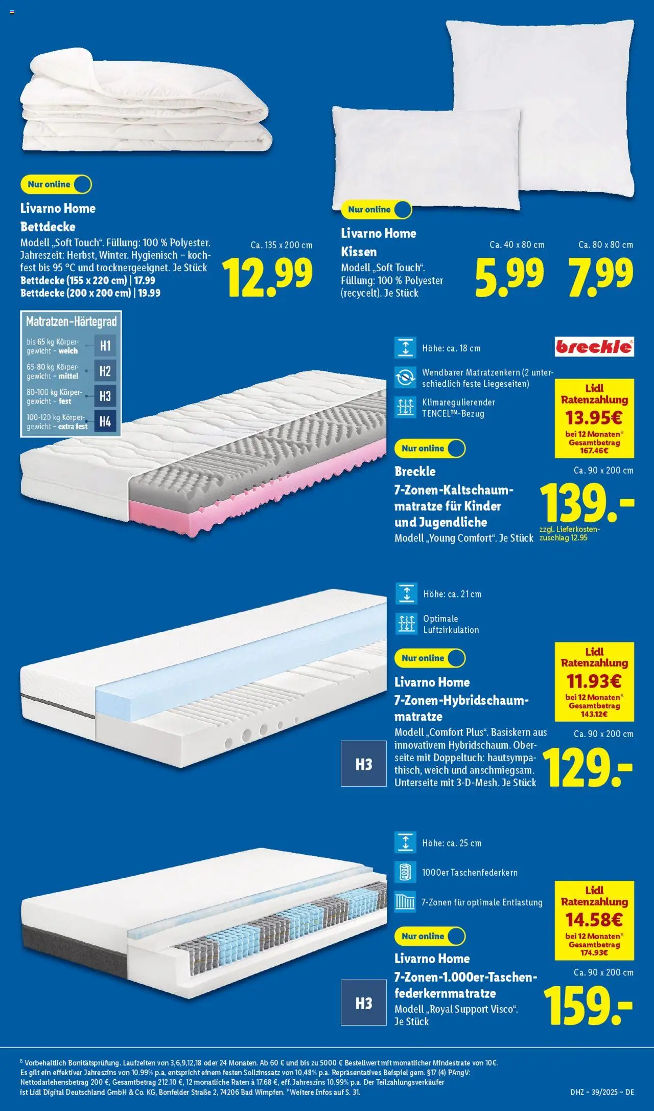 Lidl Prospekt Zossen – gültig ab 22.09.2025 | Seite: 15 | Produkte: Gewicht, Matratze, Kissen, Bettdecke