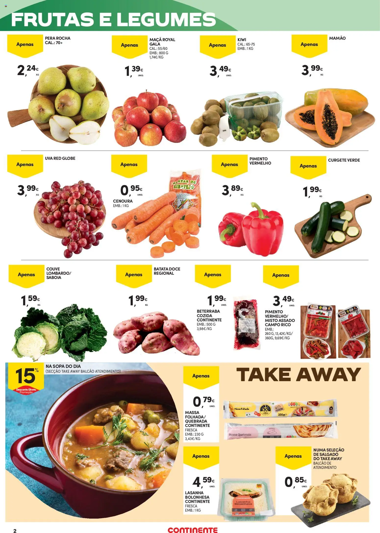 Continente - Açores: Em janeiro a poupança vem primeiro │ válido de 02.01.2026 | Página: 2 | Produtos: Maça, Kiwi, Cenoura, Mamão