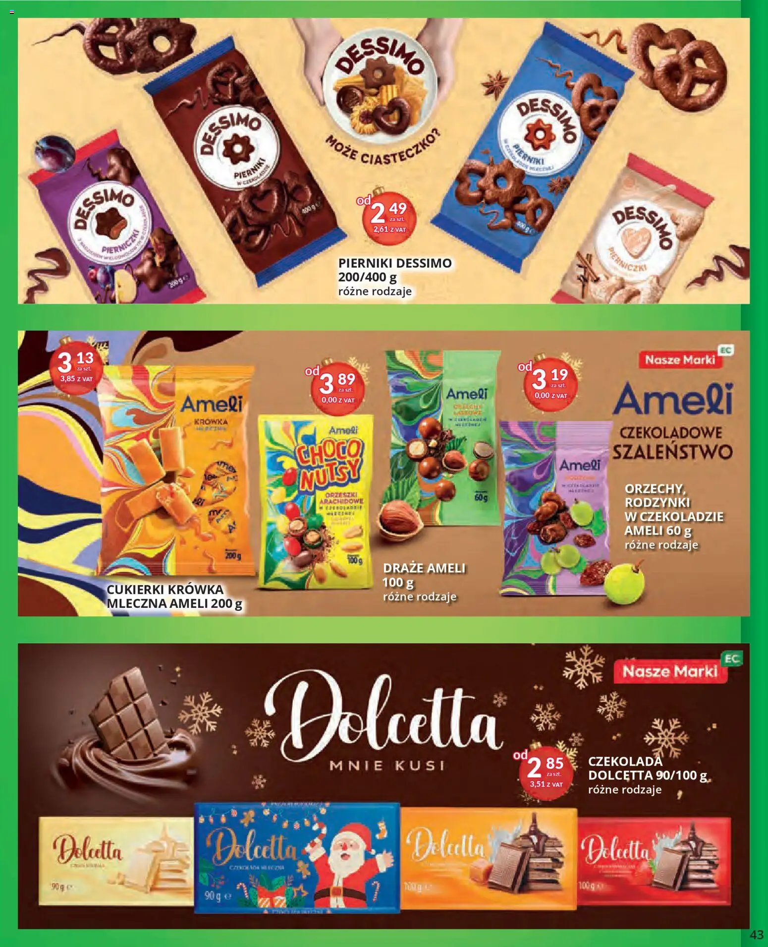 Eurocash Gazetka od 17.11.2025 | Strona: 43 | Produkty: Piernik, Krowka, Rodzynki w czekoladzie, Cukierki