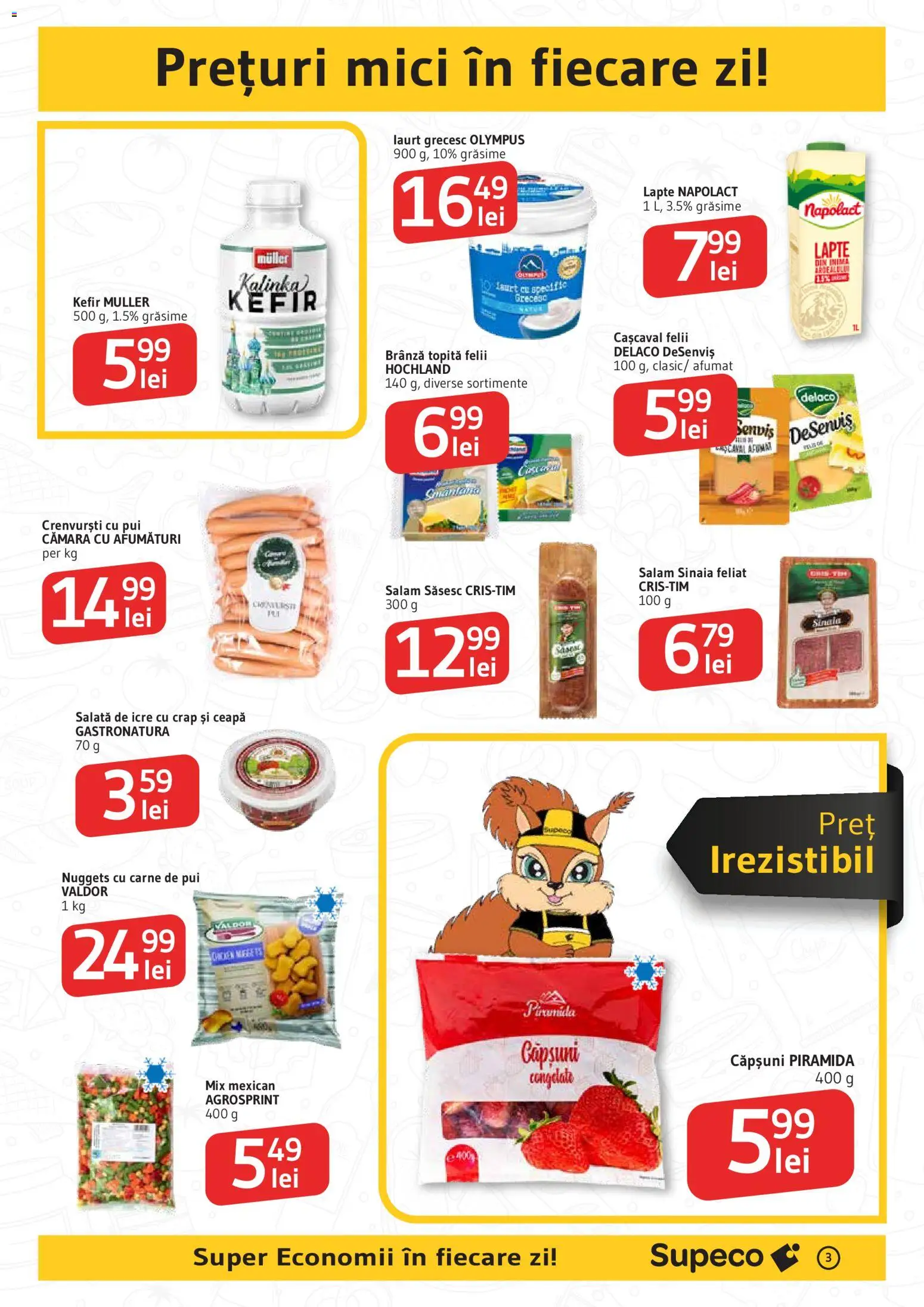 Noul catalog Supeco – valabil de la 16.04.2026 | Pagină: 3 | Produse: Light Kedi Konservesi, Mici, Crenvurști, Kefir