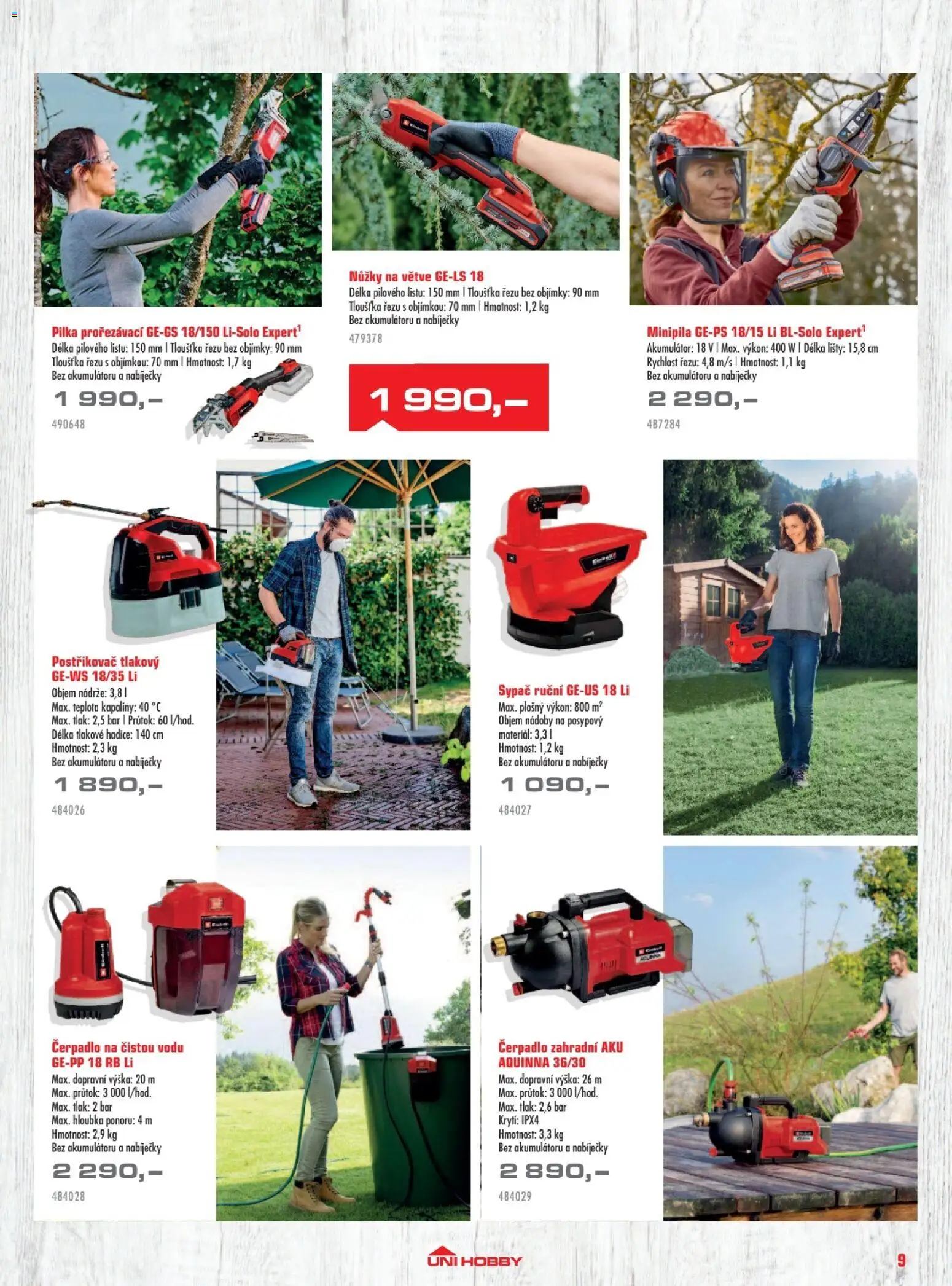 Uni Hobby katalog - Zahradní technika 2026 od 13.03.2026 | Strana: 9 | Produkty: Nůžky, Nůžky na větve, Čerpadlo, Postřikovač