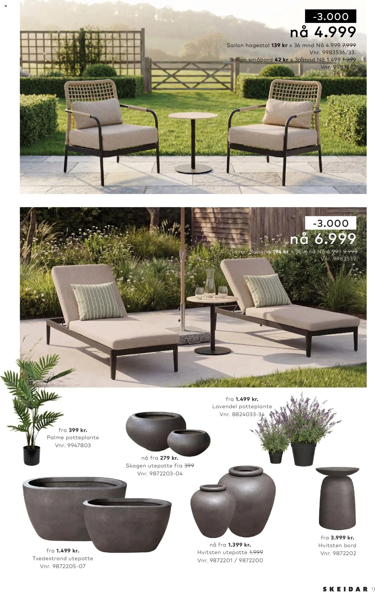 {H1} | Side: 9 | Produkter: Hagestol, Solseng, Bord