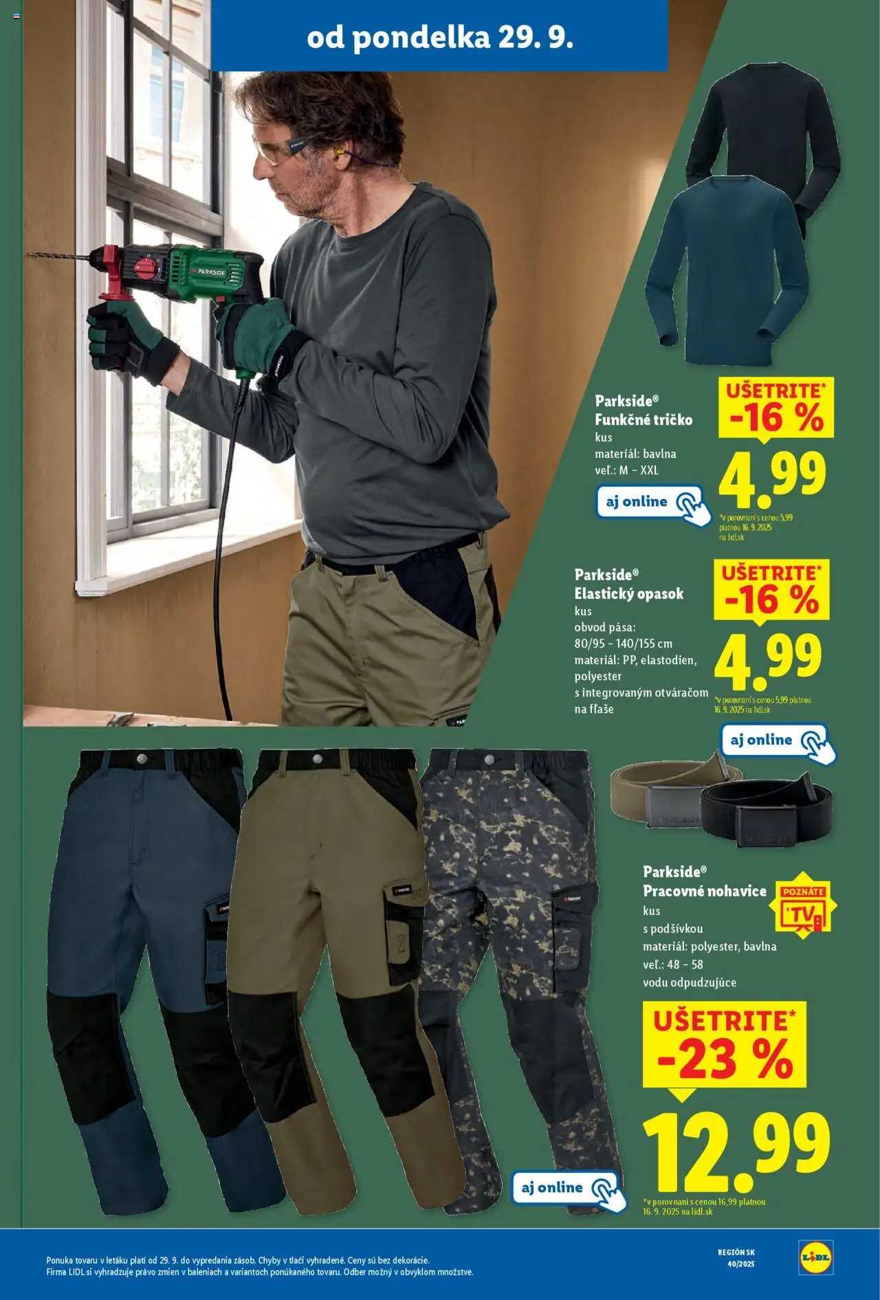 Nové Lidl akcie – leták je platný od 29.09.2025 | Strana: 54 | Produkty: Parkside, Tričko, Opasok