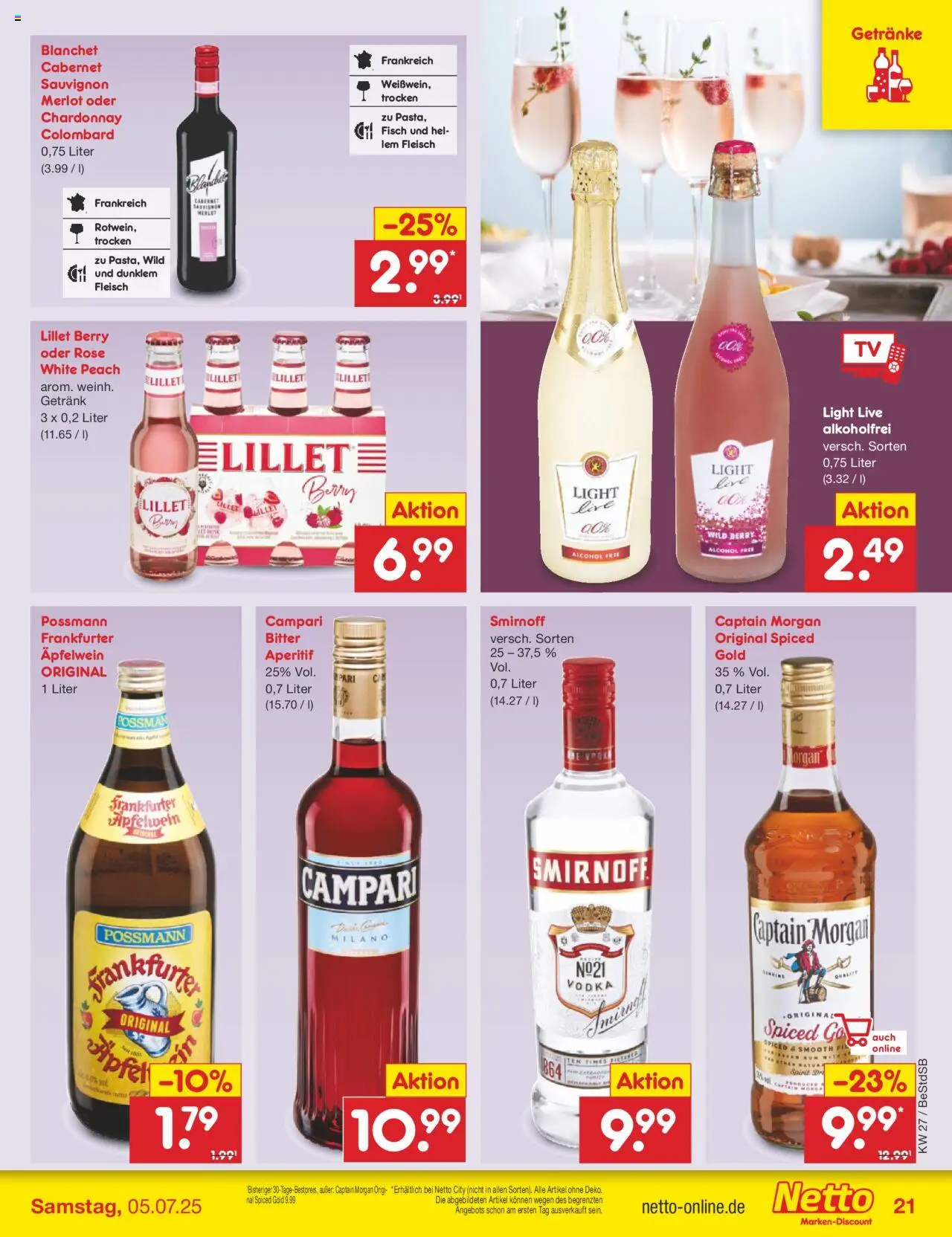 Netto Marken-Discount Prospekt 	 - gültig ab dem 30.06.2025 | Seite: 25 | Produkte: Campari, Lillet, Fisch, Smirnoff