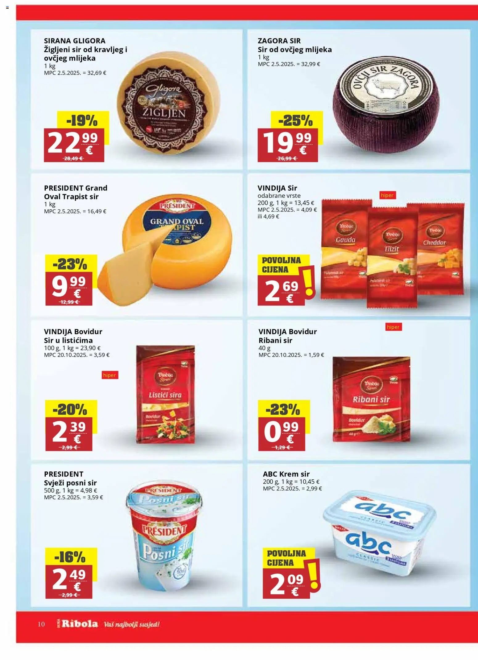 Ribola katalog | vrijedi od 29.04.2026 | Stranica: 10 | Proizvodi: Vindija, Krem sir, Gauda, Trapist