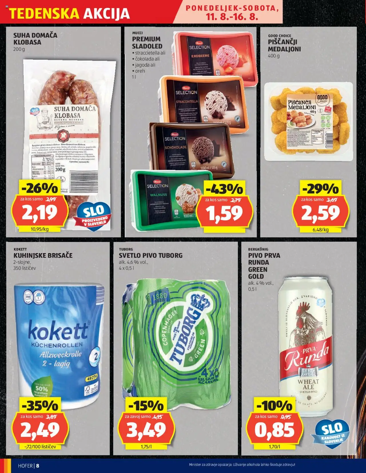 Hofer katalog │ velja od 07.08.2025 | Stran: 8 | Izdelki: Kos, Cokolada, Pivo, Sladoled