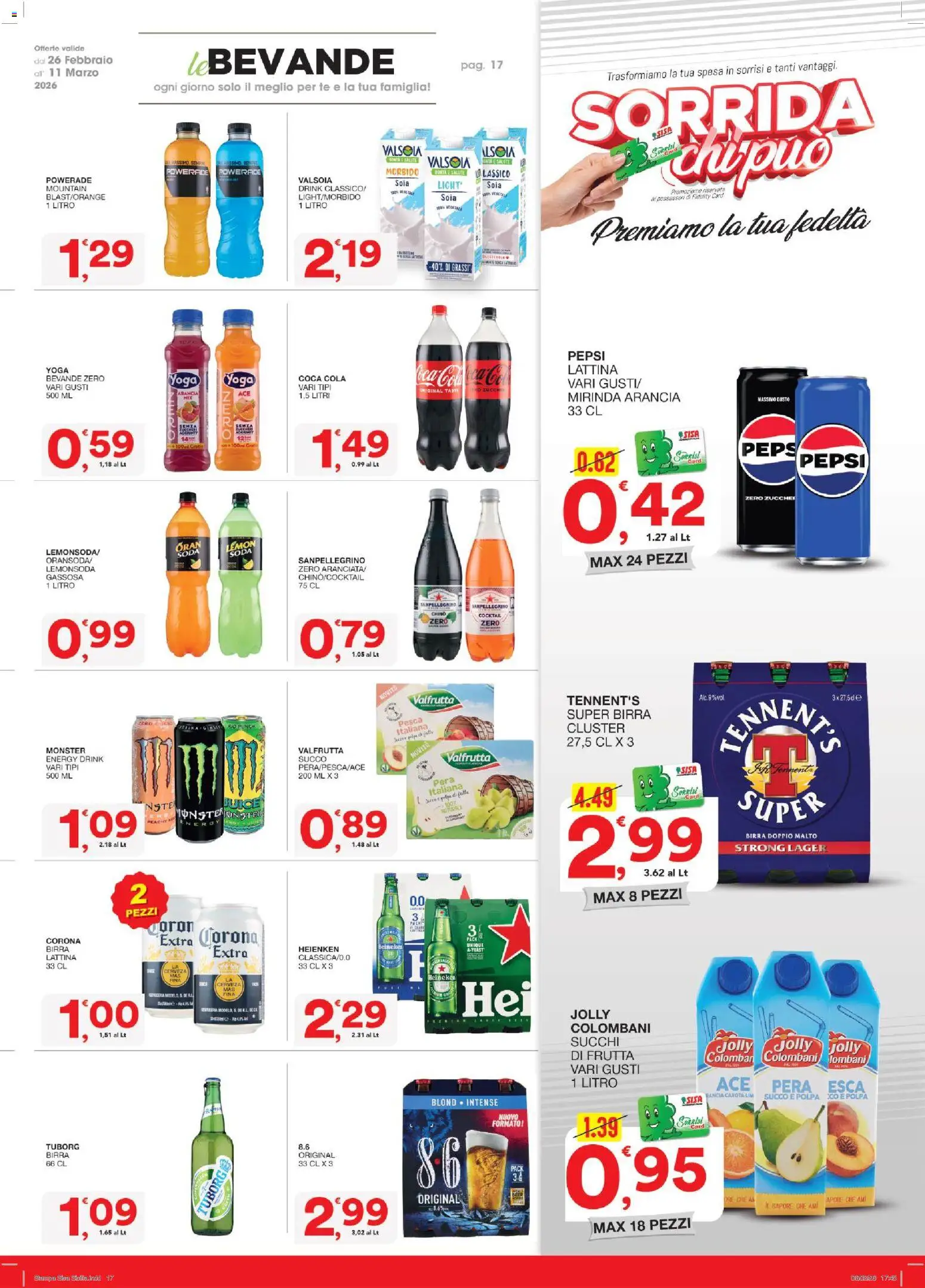 Volantino SISA del 26.02.2026 | Pagina: 17 | Prodotti: Succo, Birra, Stampa, Coca Cola