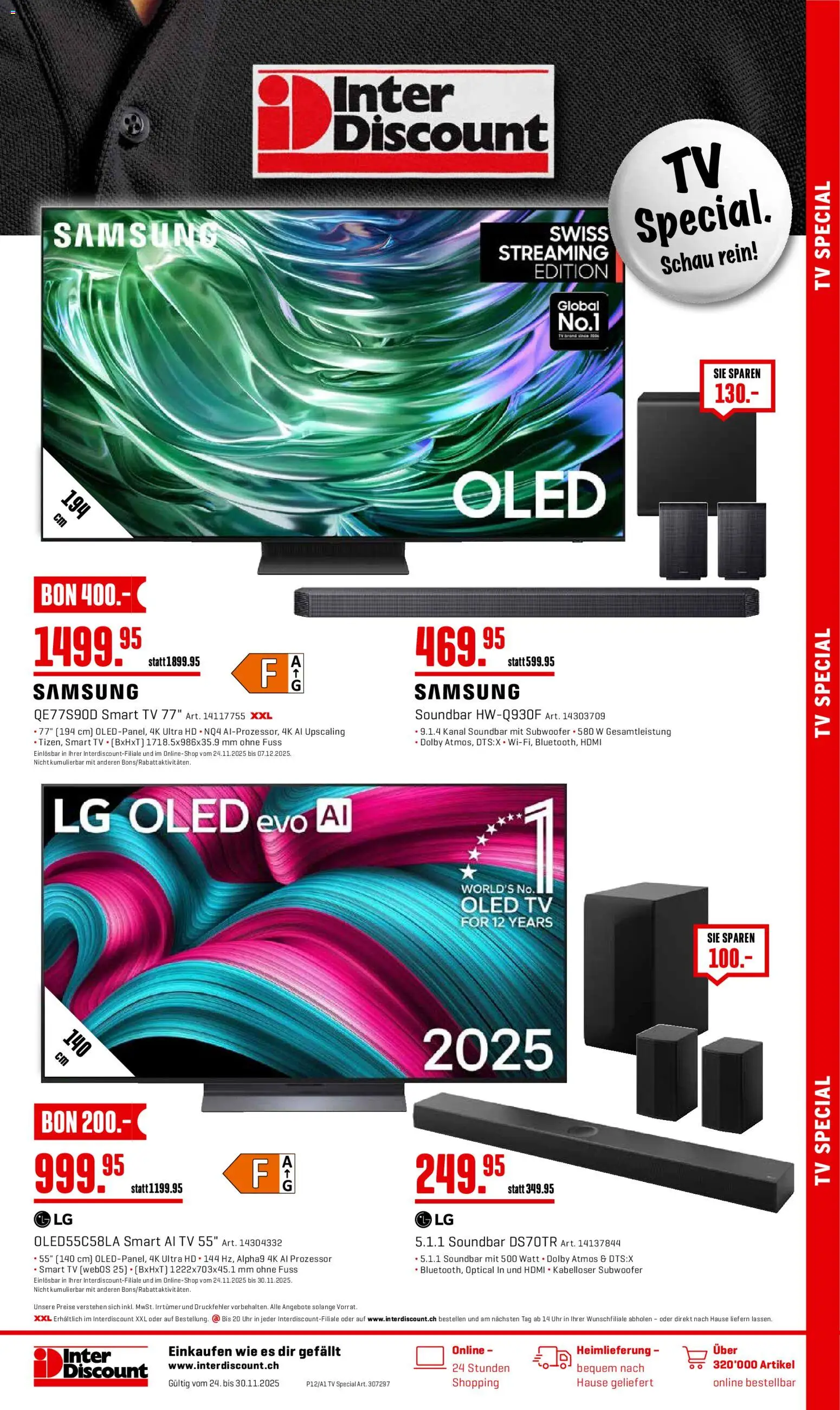 Interdiscount Aktionen – gültig ab 24.11.2025 | Seite: 1 | Produkte: Soundbar, TV, Samsung, LG