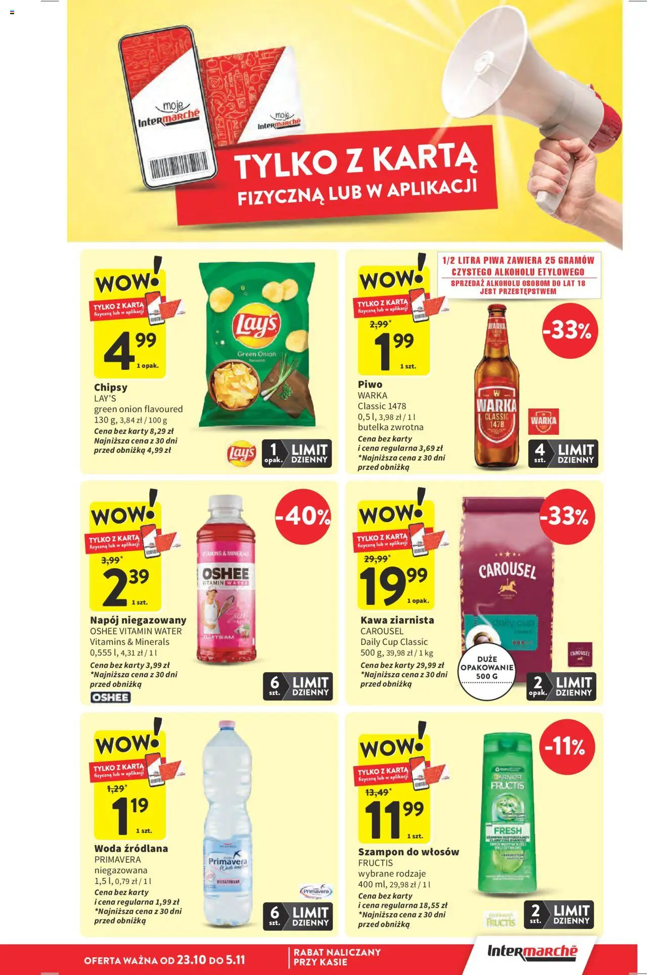 Intermarche Gazetka od 23.10.2025 | Strona: 13 | Produkty: Karta, Chipsy, Warka, Kawa