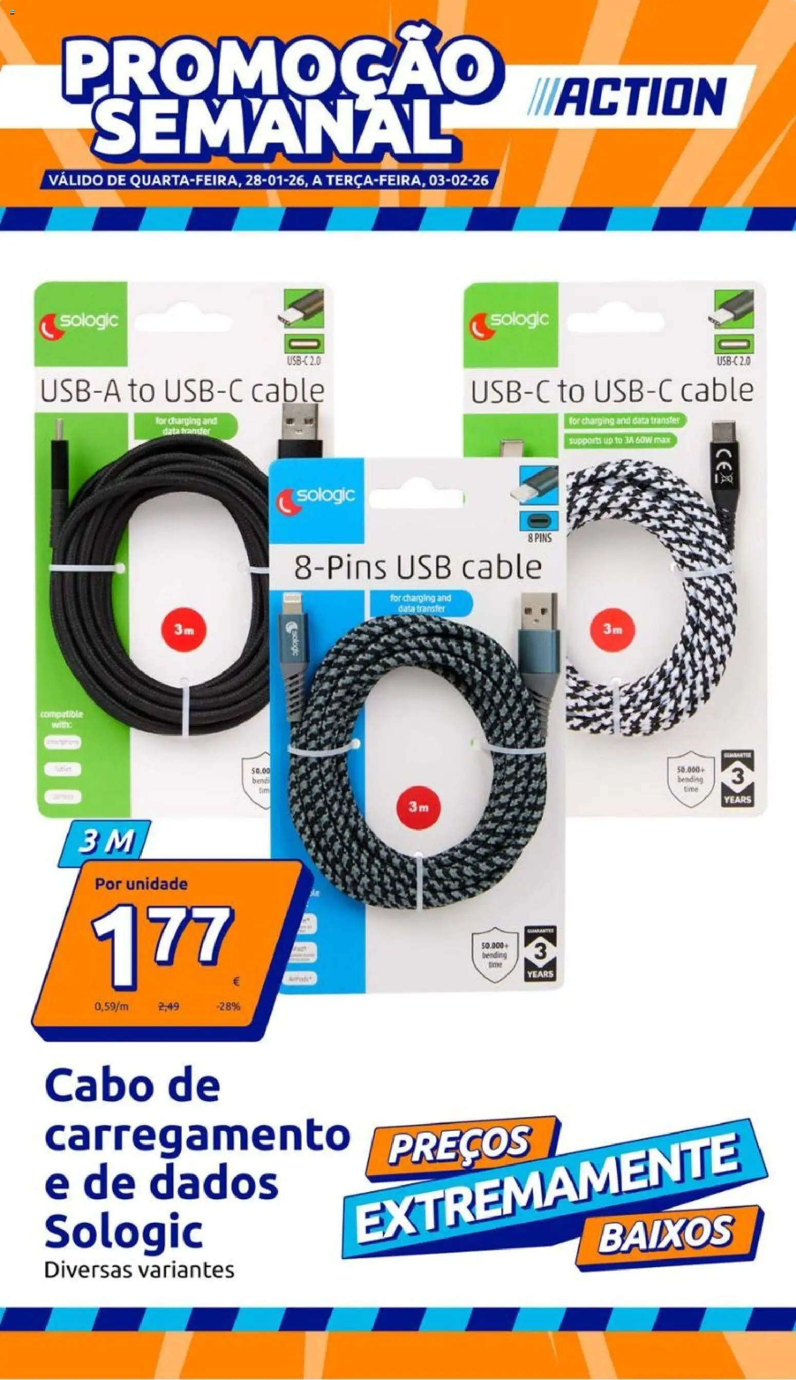 Action - Action PT week 5 2026 │ válido de 28.01.2026 | Página: 1 | Produtos: Cabo, USB