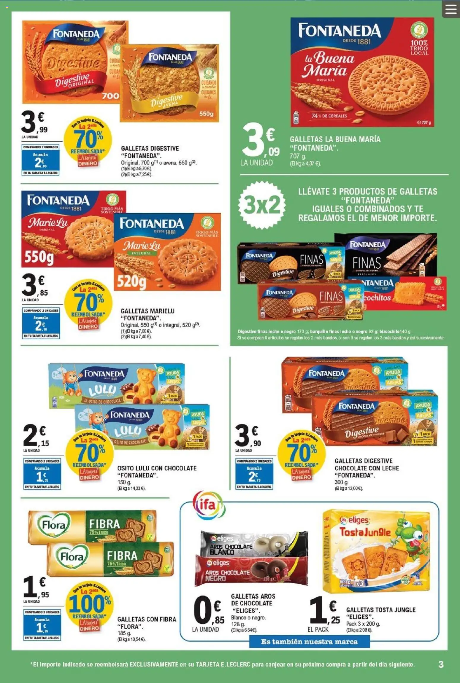 E.Leclerc folleto │ válido desde el 22.04.2026 | Página: 3 | Productos: Leche, Té, Galletas, Chocolate con leche