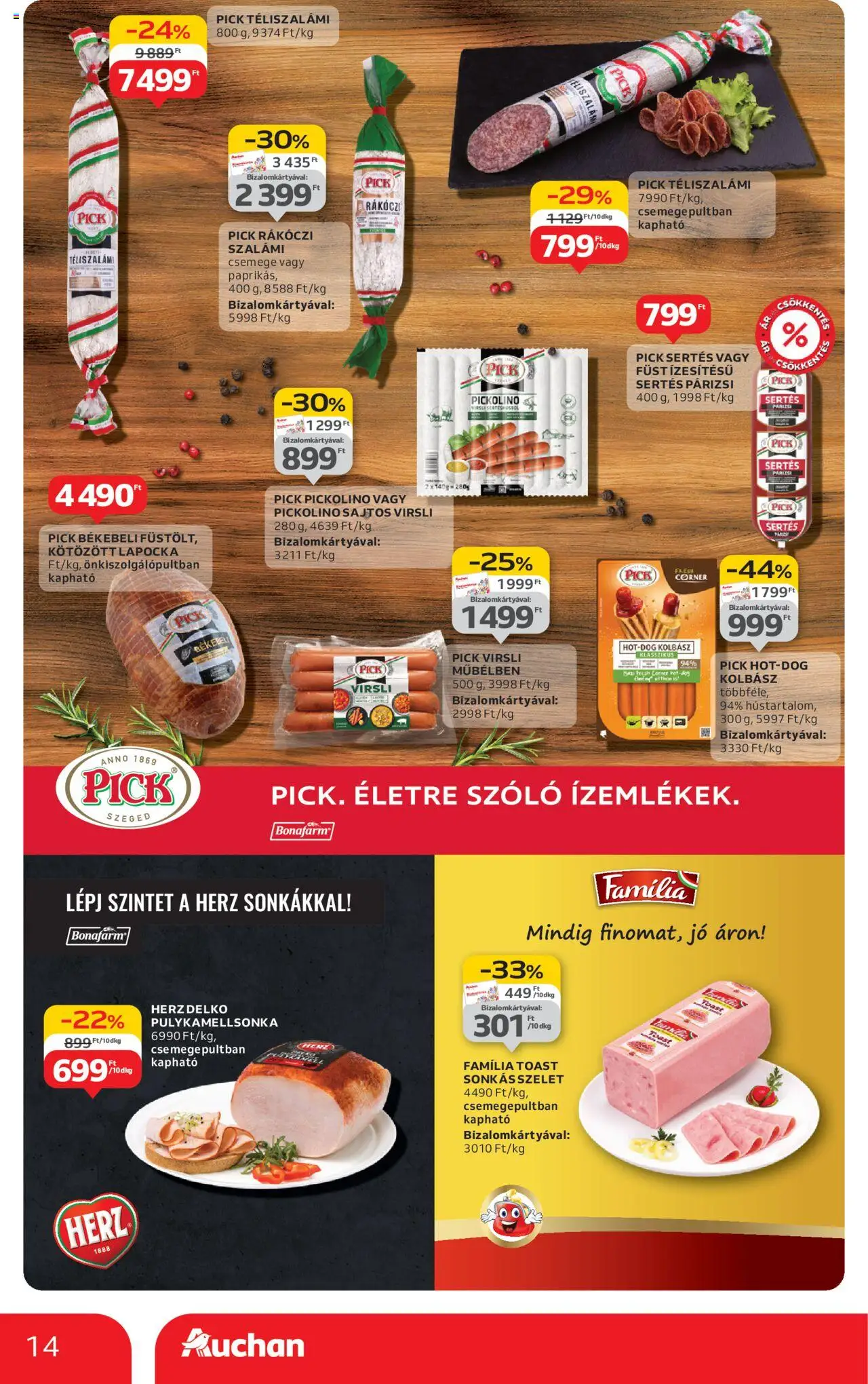 Auchan akciós ujság - amely érvényes a következő dátumtól: 07.08.2025 | Oldal: 14 | Termékek: Kolbász, Pick, Téliszalámi, Párizsi