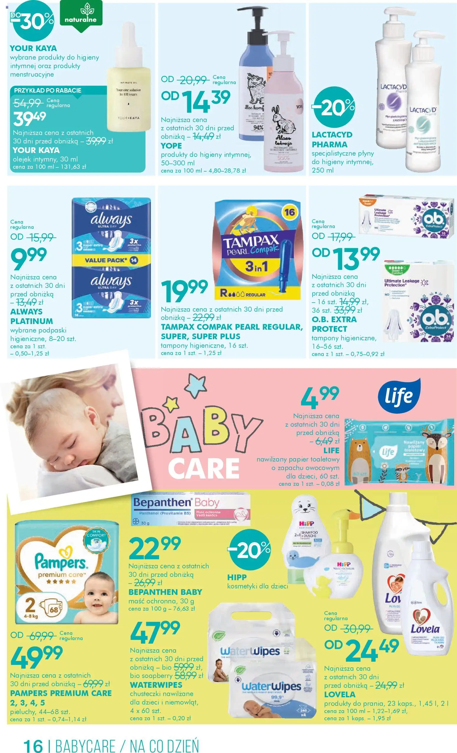 Super-pharm gazetka od 18.03.2026 | Strona: 16 | Produkty: Tampony, Kosmetyki, Pampers, Aloes