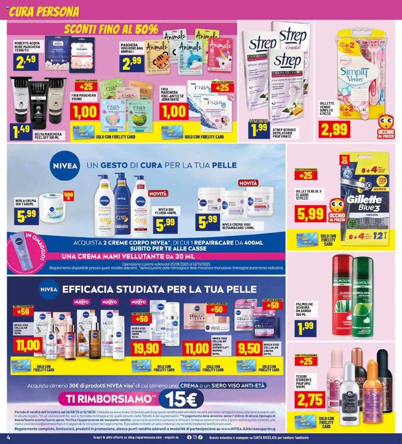 Volantino RisparmioCasa del 25.09.2025 | Pagina: 4 | Prodotti: Crema, Tè, Maschera viso, Acqua