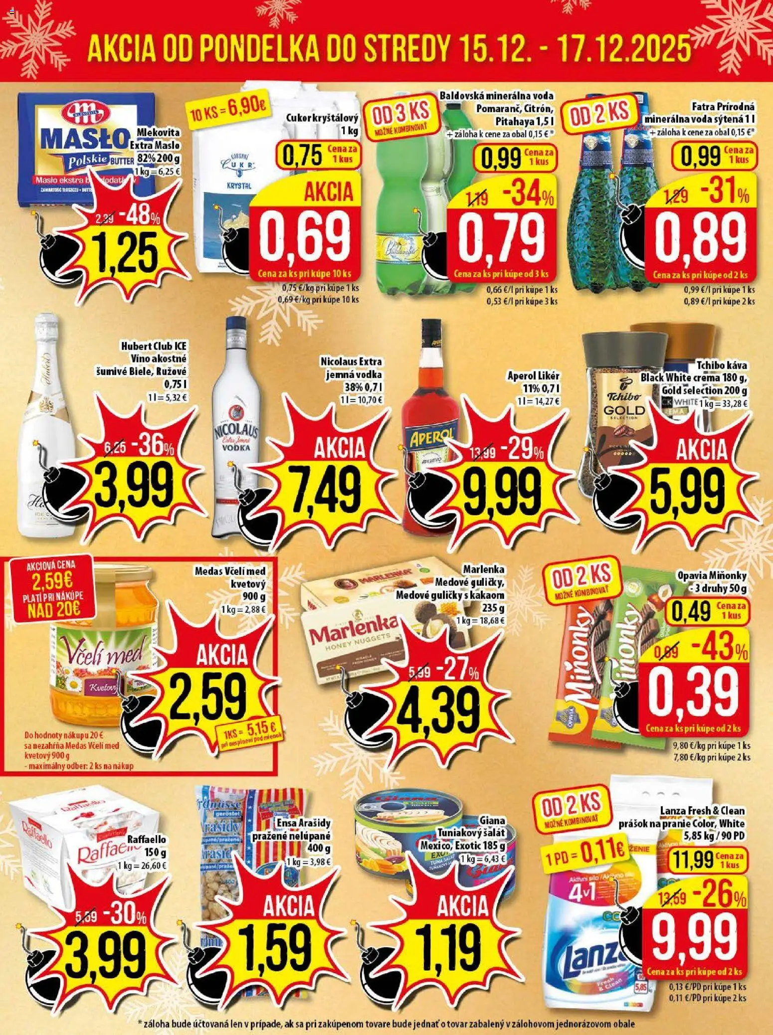 Nové Klas akcie – leták je platný od 15.12.2025 | Strana: 3 | Produkty: Vodka, Šalát, Med, Aperol