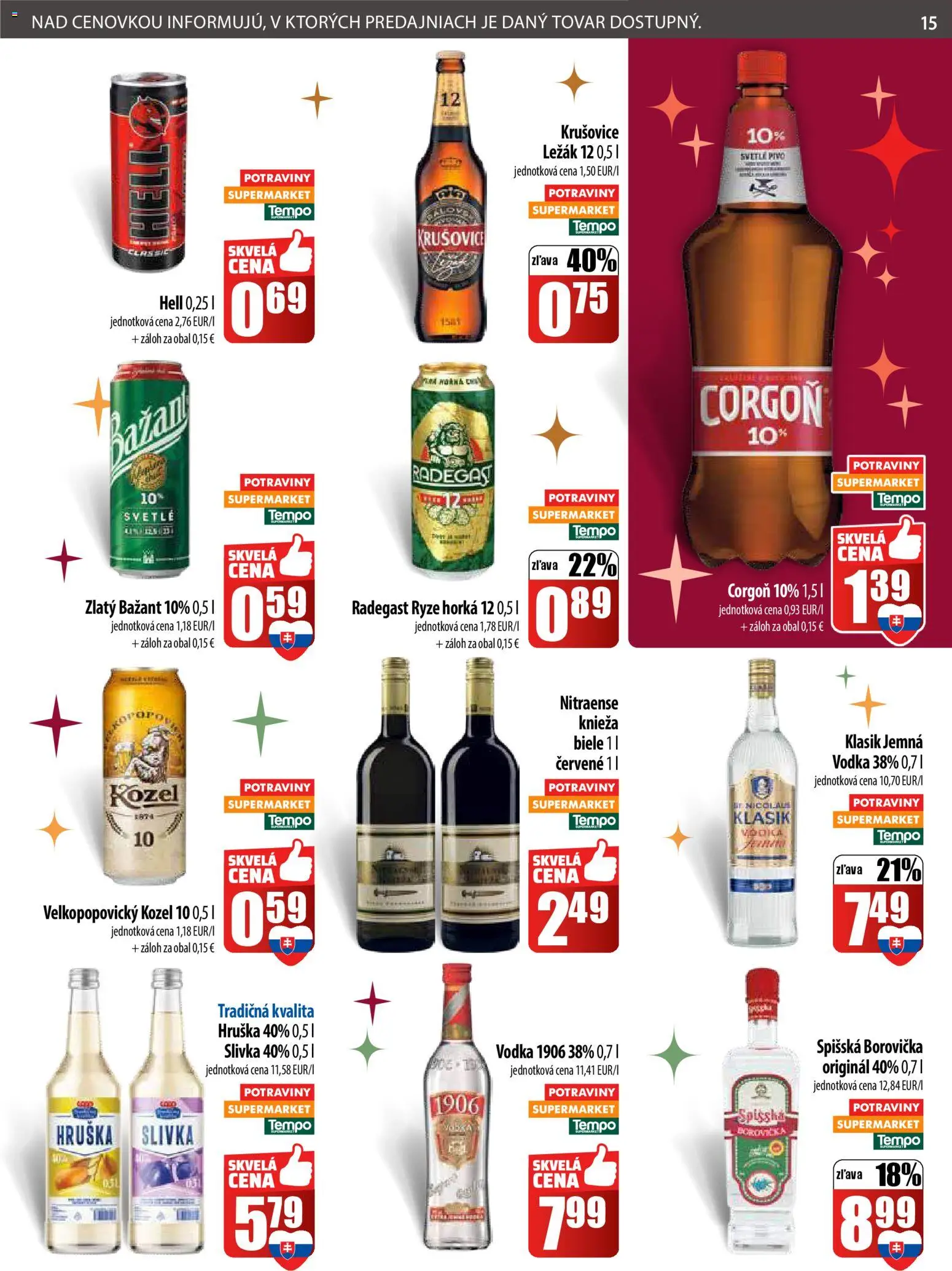 Nové COOP Jednota akcie – leták je platný od 04.12.2025 | Strana: 15 | Produkty: Krušovice, Zlatý Bažant, Corgoň, Vodka