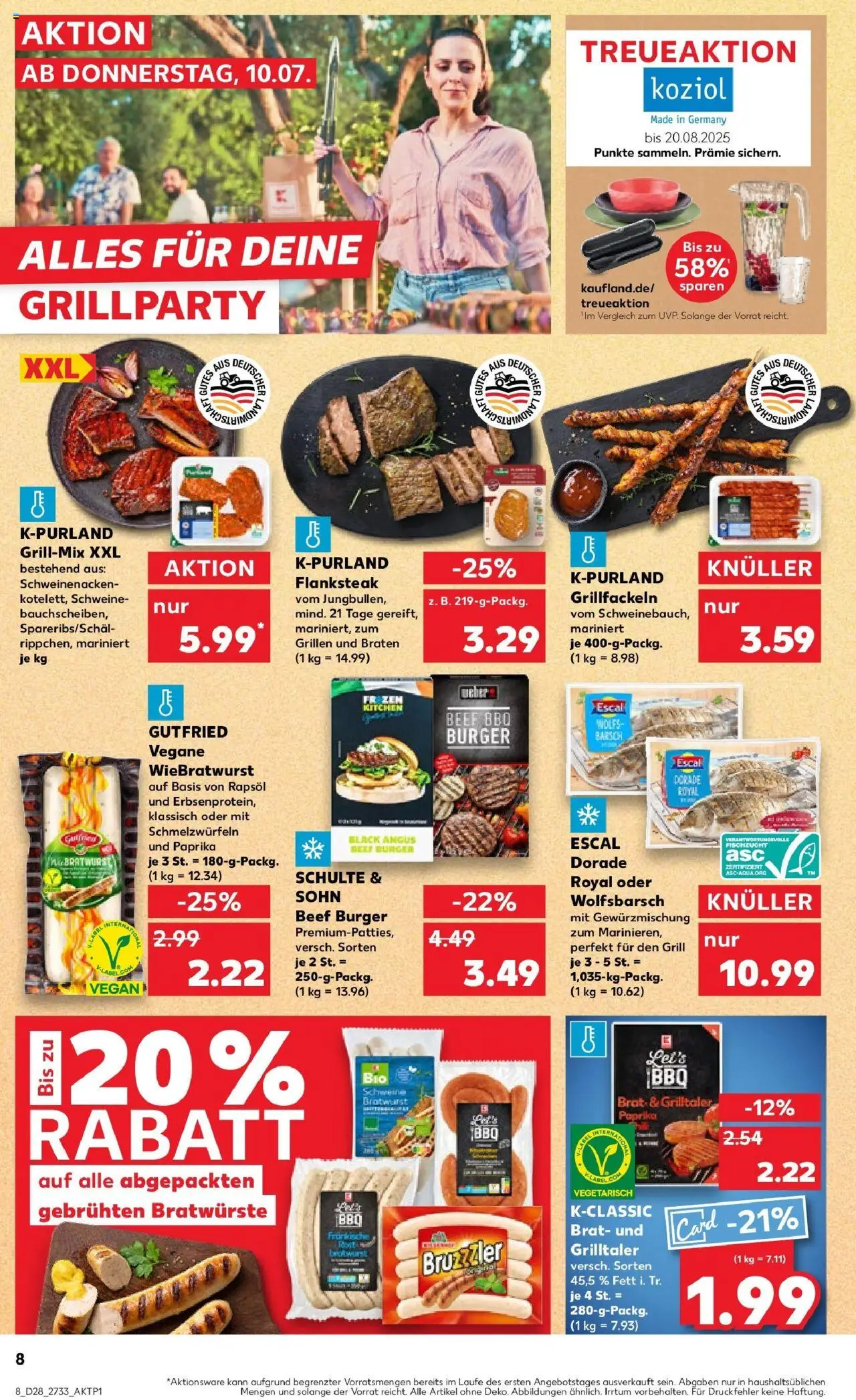 Kaufland prospekt Sondershausen	 - gültig ab dem 09.07.2025 | Seite: 8 | Produkte: Grill, Rapsöl, Burger, Schweinenacken