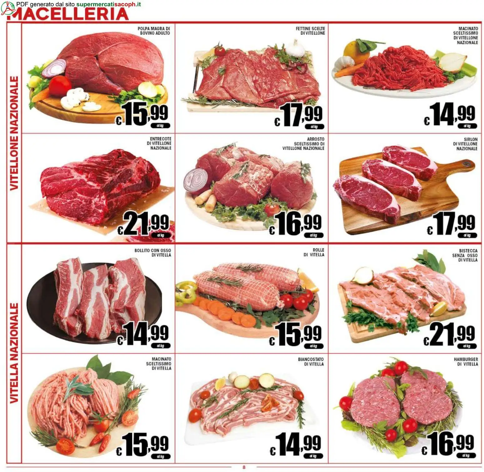 Volantino Sacoph del 07.04.2026 | Pagina: 8 | Prodotti: Bovino, Arrosto, Hamburger, Macinato