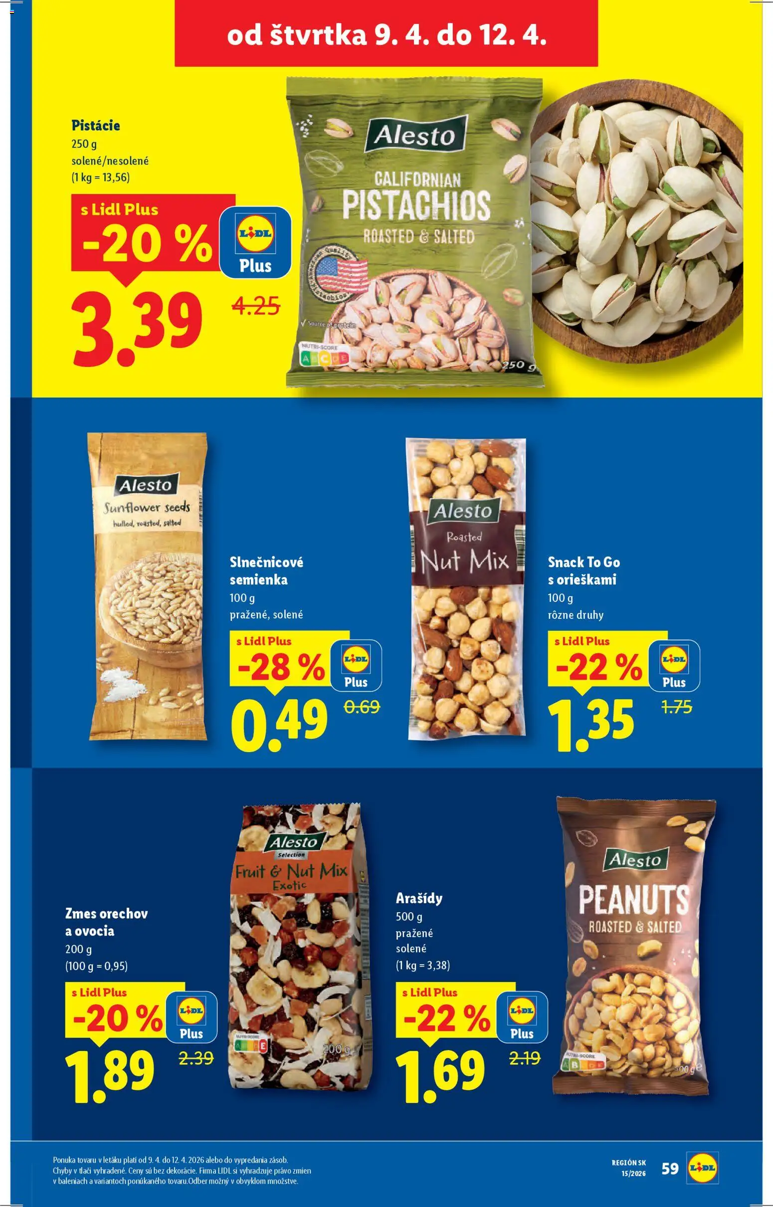 Nové Lidl akcie – leták je platný od 06.04.2026 | Strana: 59 | Produkty: Arašidy, Pistácie