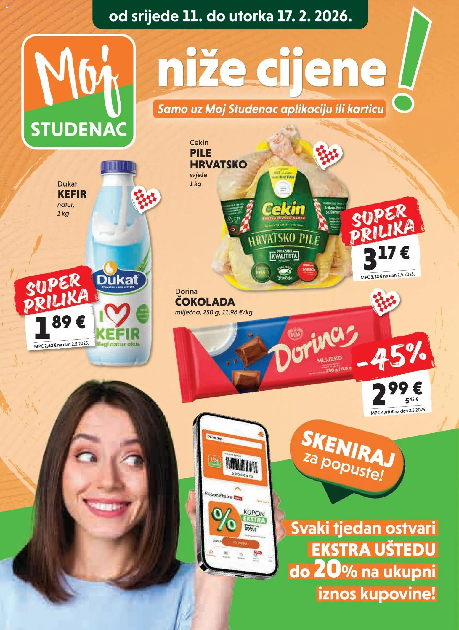 Studenac katalog | vrijedi od 11.02.2026 | Stranica: 5 | Proizvodi: Dorina, Mlijeko, Čokolada, Kefir