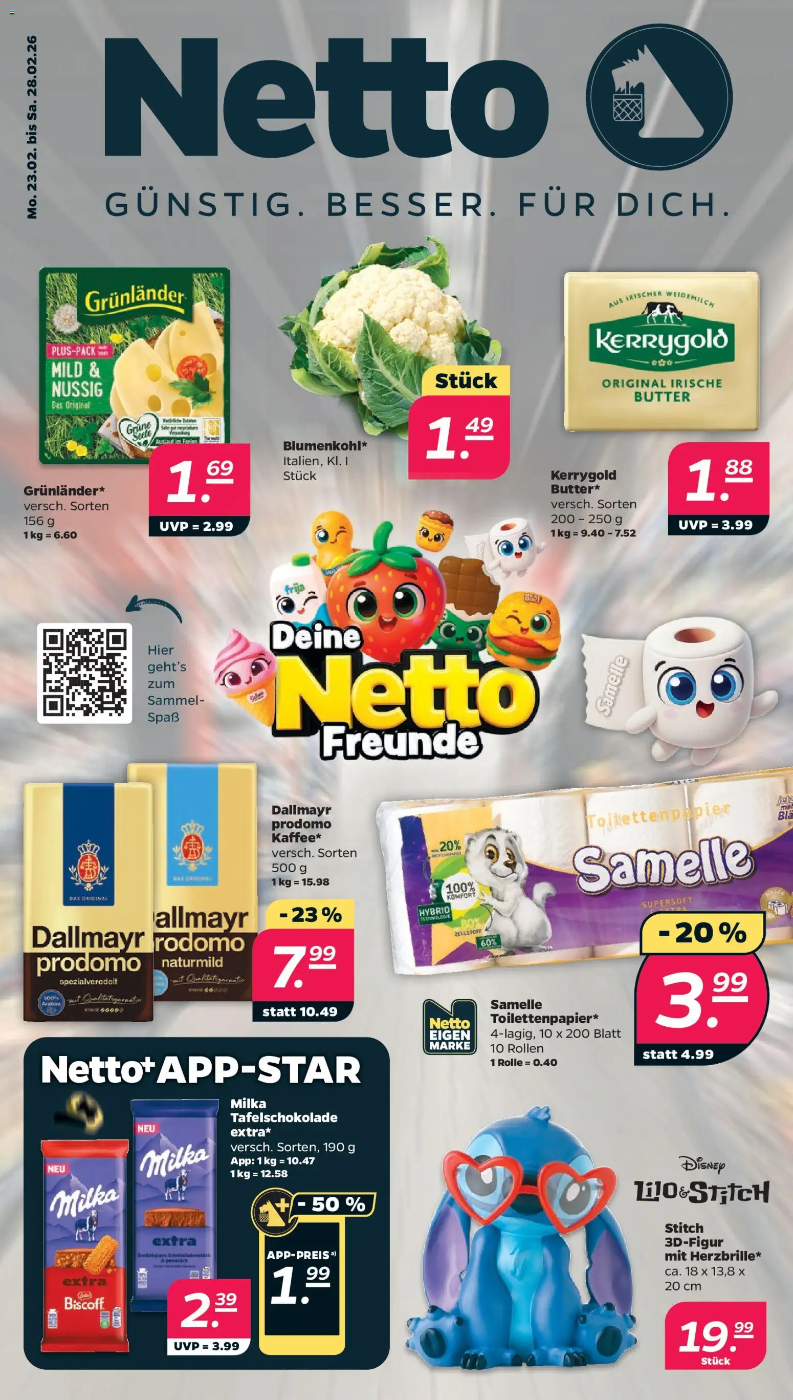 Netto Prospekt 	 – gültig ab 23.02.2026 | Seite: 1 | Produkte: Butter, Dallmayr, Grunlander, Toilettenpapier