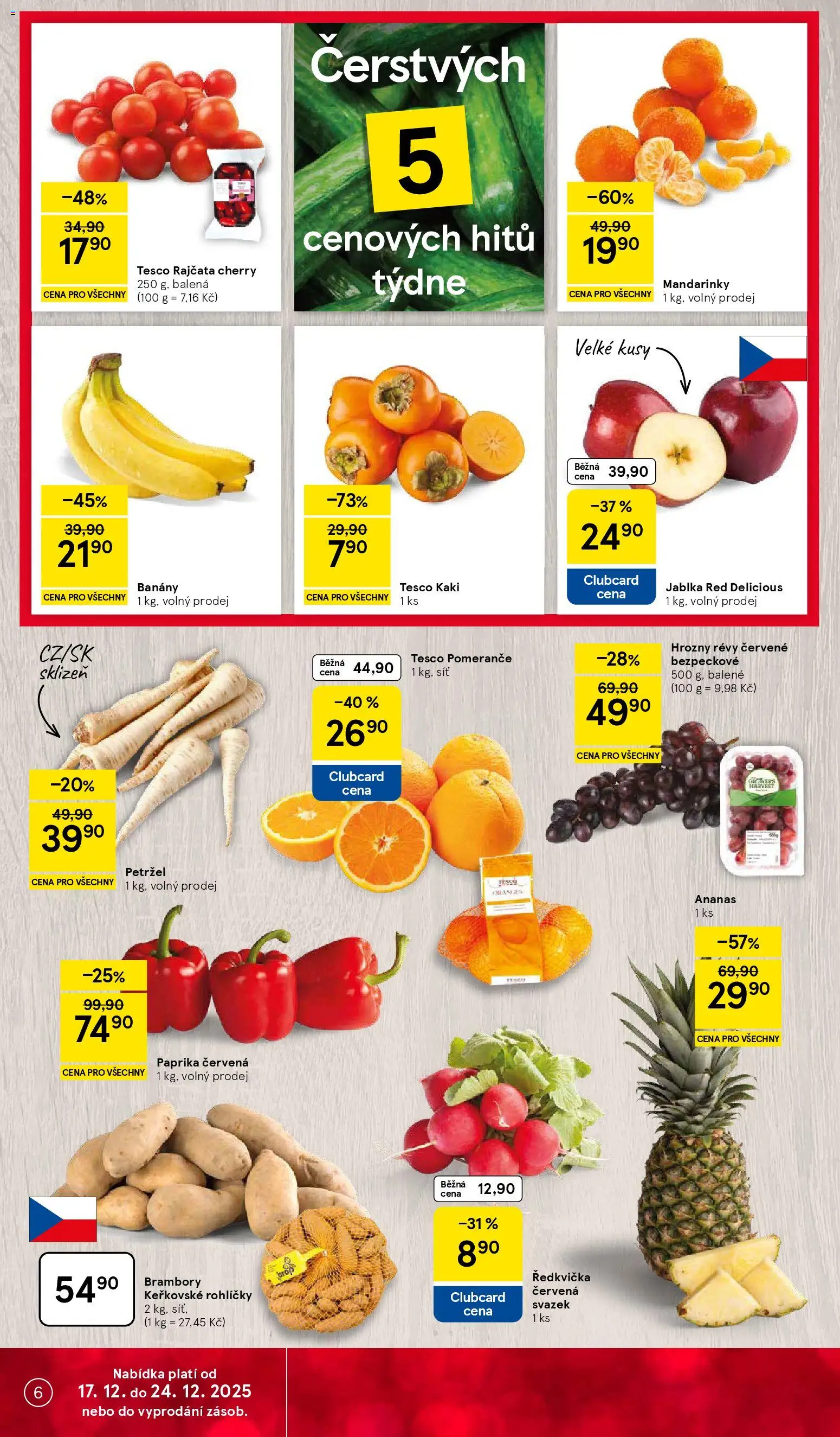 Tesco leták - Hypermarket od 17.12.2025 | Strana: 6 | Produkty: Jablka, Mandarinky, Keřkovské rohlíčky, Hrozny