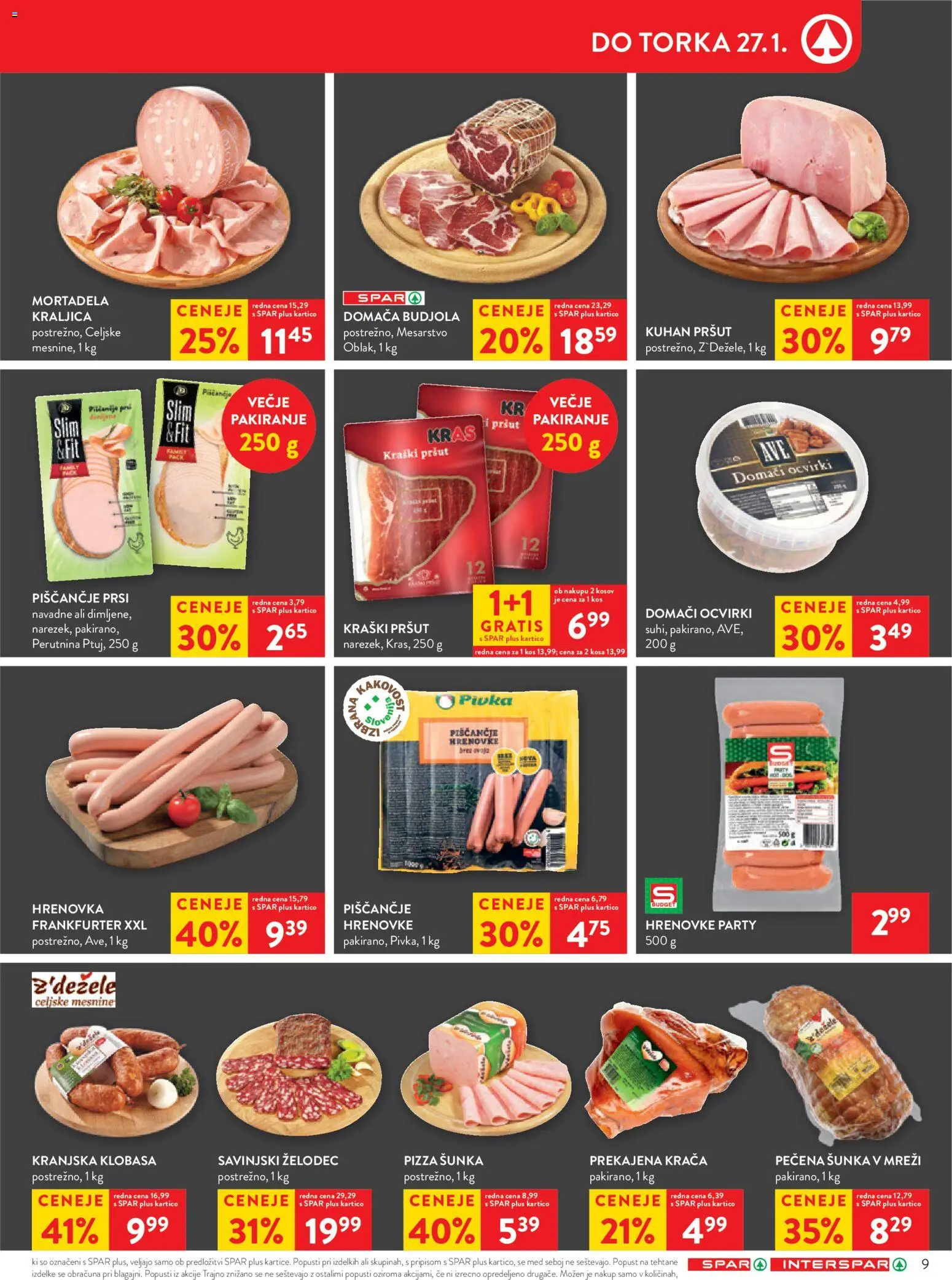 Novi Spar katalog ponudbe – veljaven od 21.01.2026 | Stran: 9 | Izdelki: Hrenovke, Mortadela, Ocvirki, Sunka