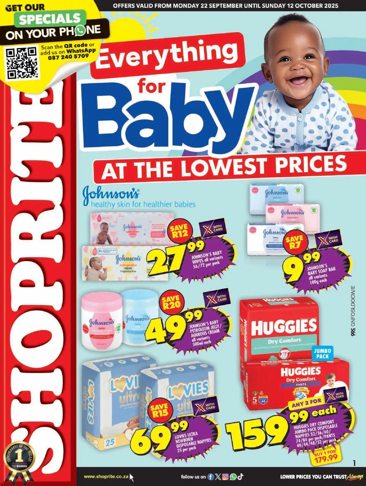 New Shoprite catalogue – valid from 22.09.2025 | Page: 1 | Products: Pants, Oil, Cream, Nappies