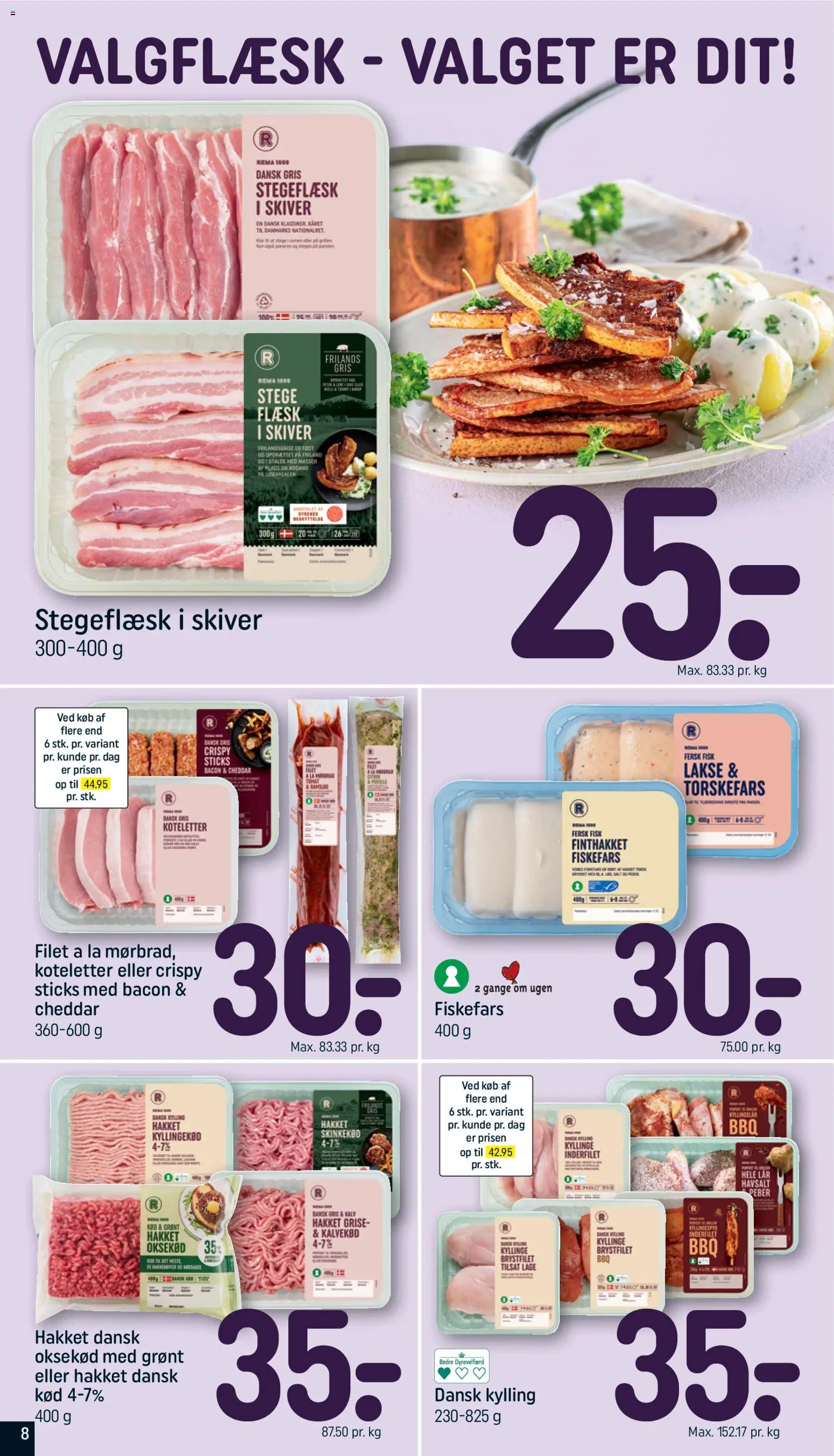 Rema 1000 tilbudsavis – gyldig fra 22.03.2026 | Side: 8 | Produkter: Kyllingekød, Fisk, Oksekød, Peber