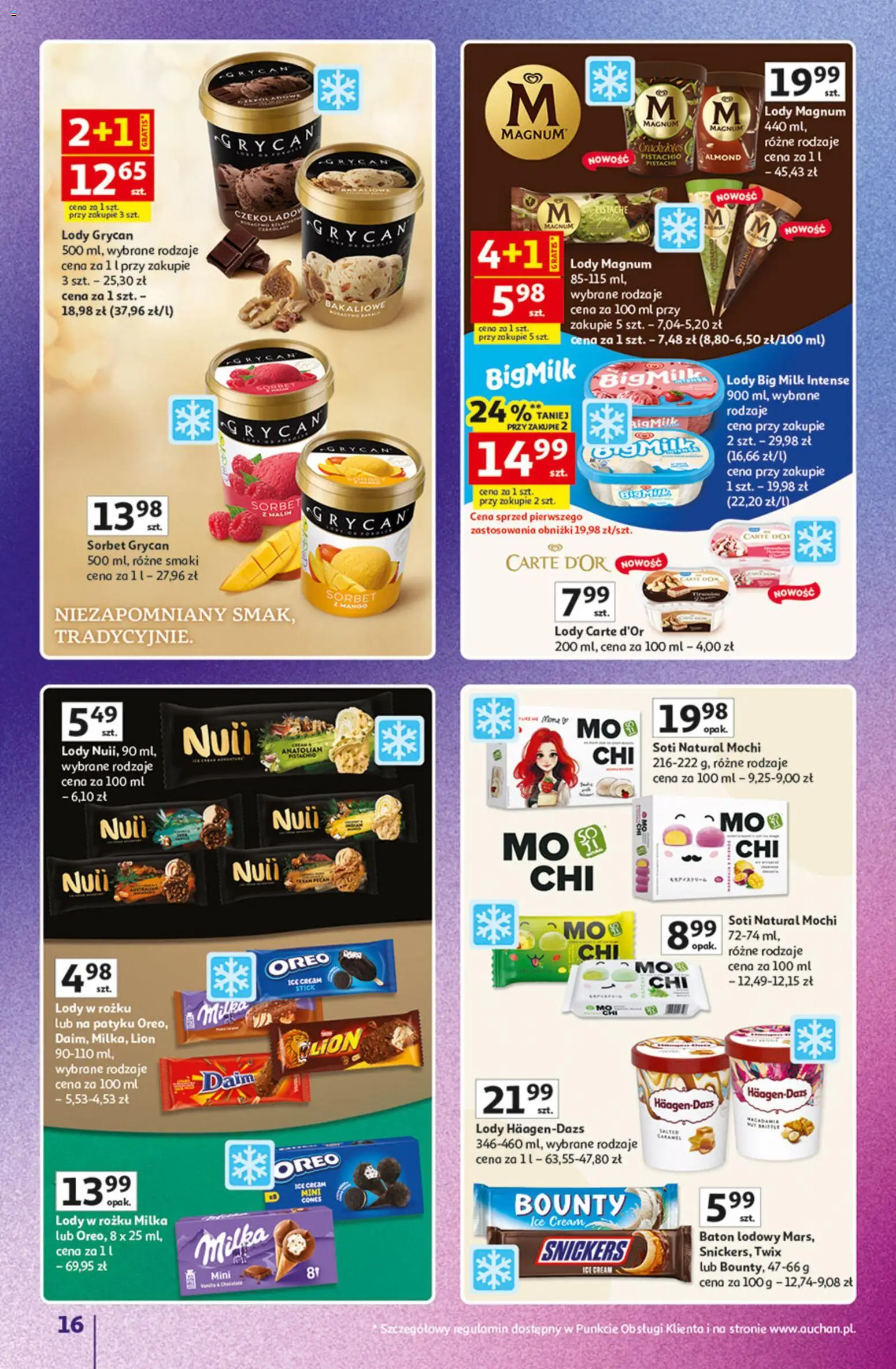 Auchan gazetka - Znane Marki Hipermarket od 23.04.2026 | Strona: 16 | Produkty: Lody Grycan, Milka, Big Milk, Lody
