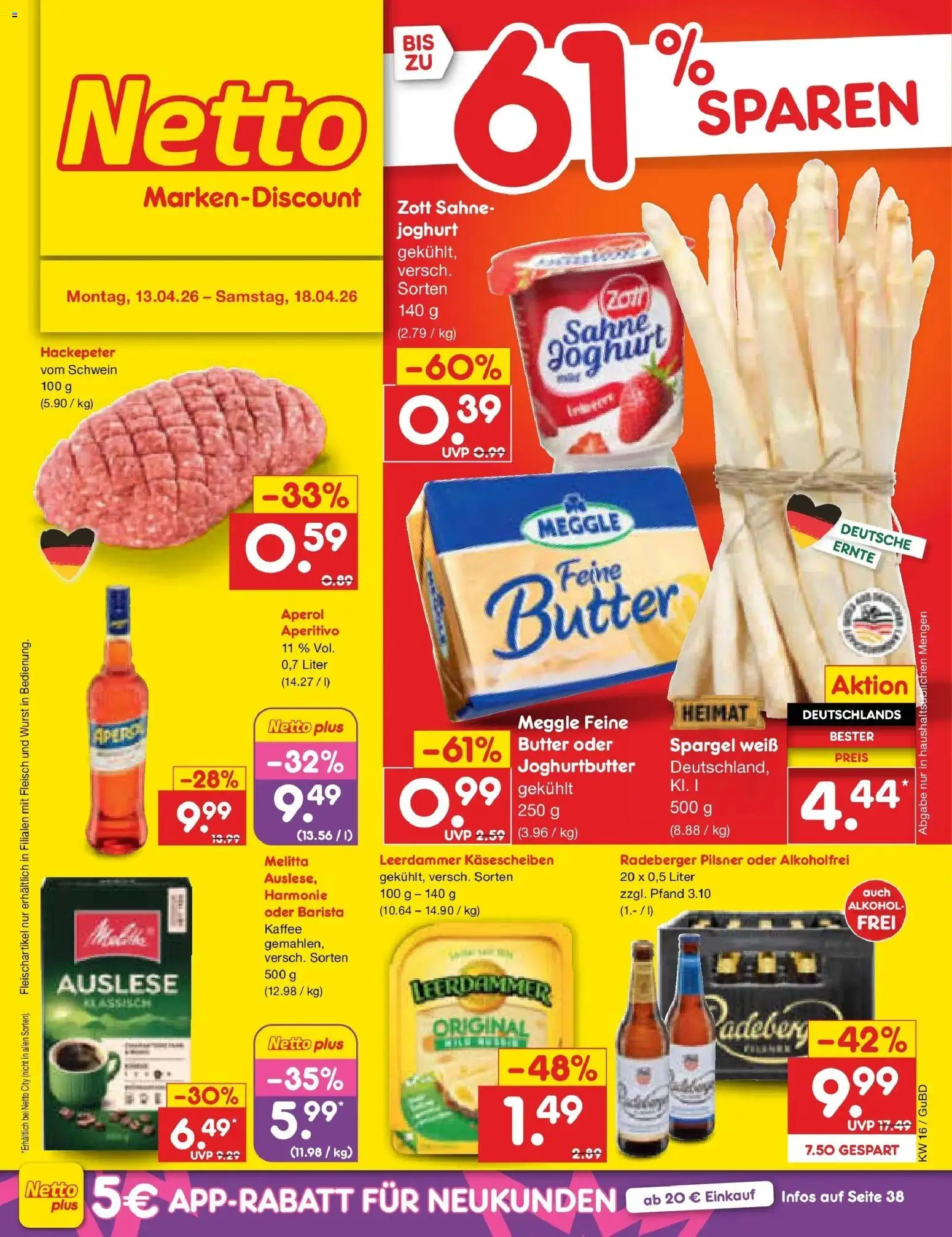 Netto Marken-Discount Prospekt Augustusburg	 – gültig ab 13.04.2026 | Seite: 1 | Produkte: Melitta, Joghurt, Aperol, Fleisch